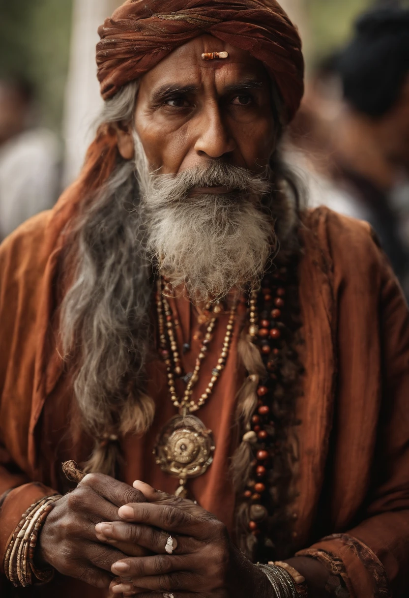 (old indian man:1.1, age 50, wearing turban:1.2,white bigger beard:1.1,bigger moustache:1.1,lighting cigar:1.2,in swag,extremely detailed facial hairs,portrait,half body,medium:oil painting,detailed eyes and face,detailed turban,traditional clothing,aged appearance,royal background,studio lighting,vibrant colors,dignified expression) bhasma on forehead, holding sigarete in hand