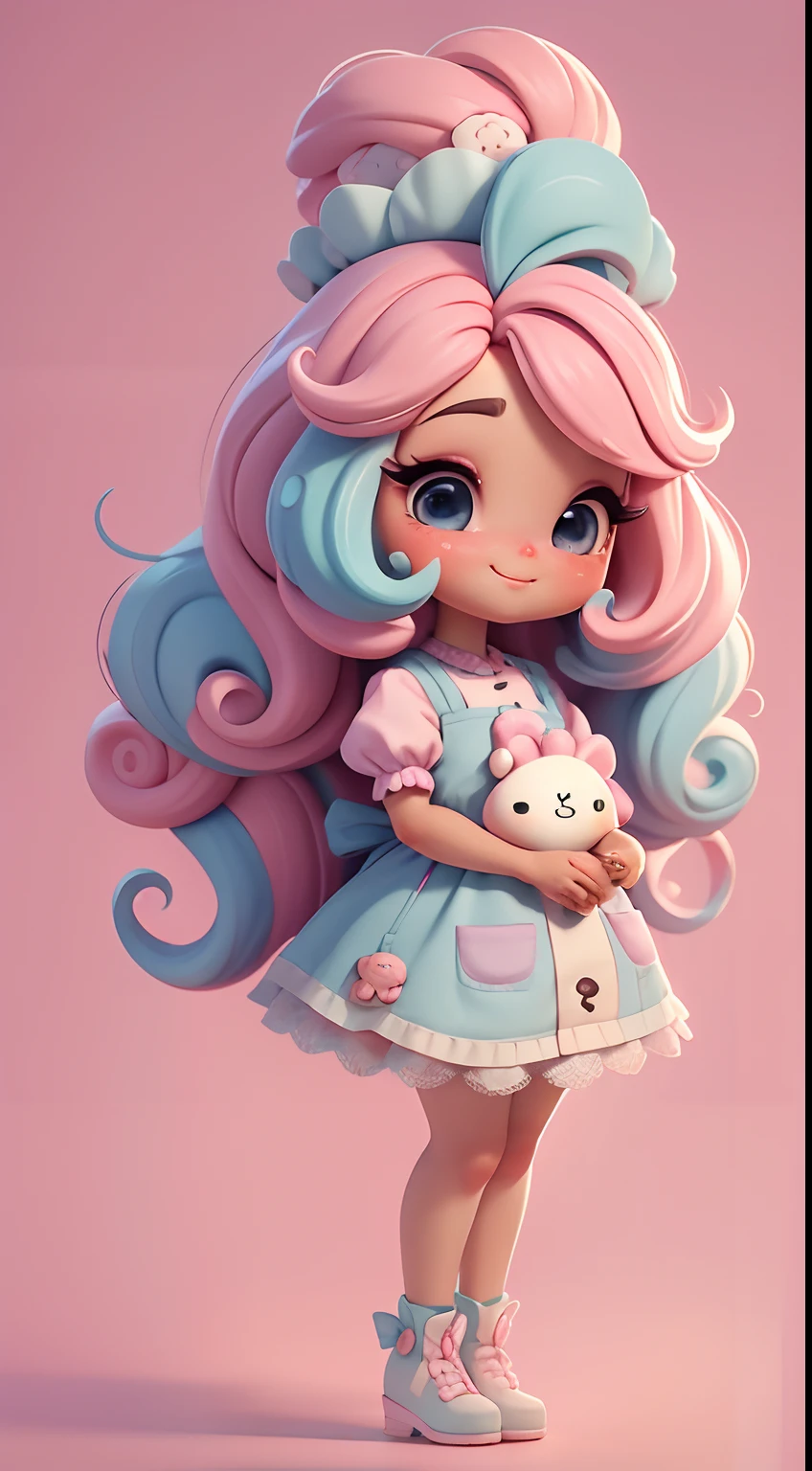 Create a series of cute afro baby chibi style dolls with a cute candyland chef theme, each with lots of detail and in an 8K resolution. All dolls should follow the same candyland candy wallpaper pattern and be complete in the image, mostrando o (corpo inteiro, incluindo as pernas: 1.5)
Boneca candyland f: Chame-a de Marina. Ela deve ter cabelo pequeno em tom colorido pastel. Seus olhos devem ser grandes e expressivos, with long eyelashes and rosy cheeks. Sorriso delicado e branco. Sophie deve estar vestida com uma roupa colorida, pastel tones and sweet details. She should hold a candy in her hands. Certifique-se de adicionar detalhes nas roupas, such as buttons and pockets, sapato bonito
Certifique-se de adicionar sombras, texturas e detalhes nos cabelos, roupas, doces e chocolate em barra, to make them even more adorable and charming.