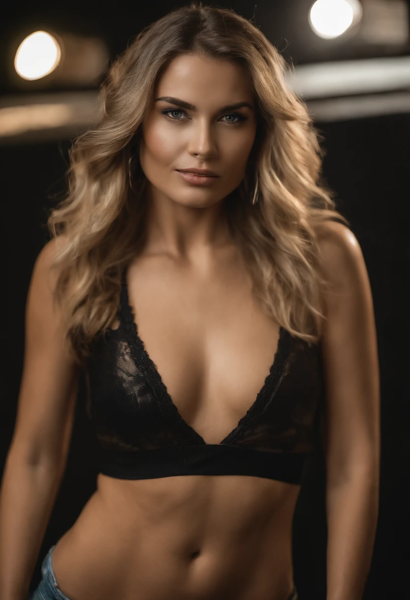 Blonde woman in black bra top posing for a photo at a club, mulher loira bonita, Mulher loira, Blonde and attractive features, loira mulher jovem bonita, loira bonita, uma loira linda, Meninaabelo loiro longo, Mulher loira nova, longos cabelos loiros e olhos grandes, modelo feminino bonito, cabelos loiros e olhos grandes, sorrindo, sentado na cama, calcinha preta pequena