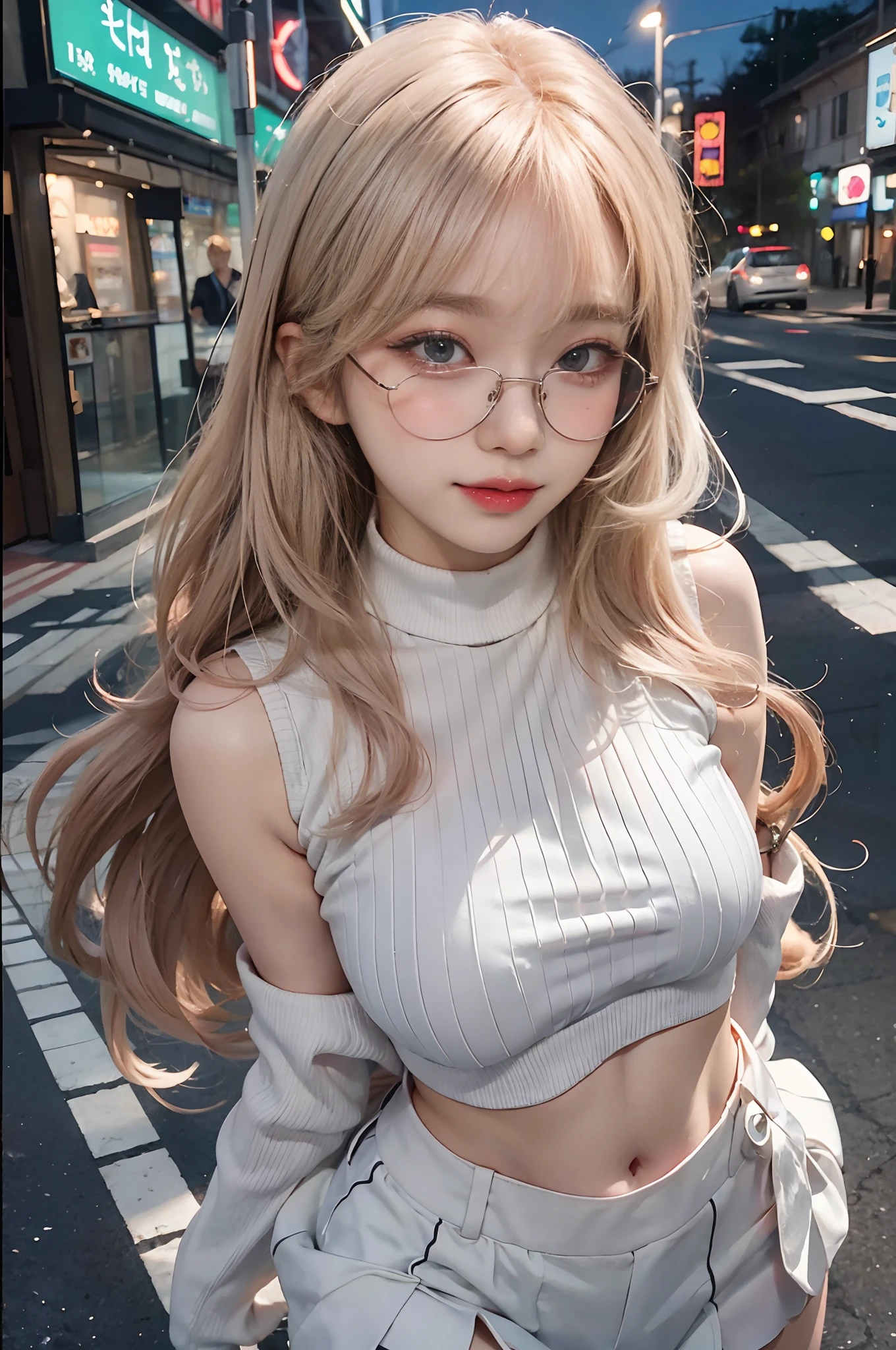 Top image quality、Raw photography、超A high resolution、18-year-old Korean、Glasses beauty、Colossal tits:1.5、cleavage of the breast:1.6、Healthy complexion、shiny white skin、Beautiful eyes with random colors、very thin lips、beautiful eyes finely detailed、elongated eyes、pale pink blush、long eyeslashes、Beautiful double eyelids、eyeshadows、耳Nipple Ring、(Fashionable glasses)、Gentle smile