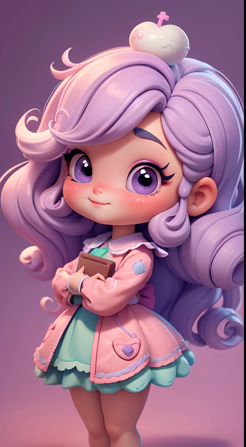 Create a series of cute cute chibi style dolls with a cute candyland chef theme, each with lots of detail and in an 8K resolution. All dolls should follow the same candyland candy wallpaper pattern and be complete in the image, mostrando o (corpo inteiro, incluindo as pernas: 1.5)
Boneca candyland f: Chame-a de Marina. She must have small hair in pastel lilac hue. Seus olhos devem ser grandes e expressivos, with long eyelashes and rosy cheeks. Sorriso delicado e branco. Sophie deve estar vestida com uma roupa colorida, pastels, lilac and purple tones and sweet details;. She should hold a candy in her hands. Certifique-se de adicionar detalhes nas roupas, such as buttons and pockets, sapato bonito
Certifique-se de adicionar sombras, texturas e detalhes nos cabelos, roupas, doces e chocolate em barra, to make them even more adorable and charming.