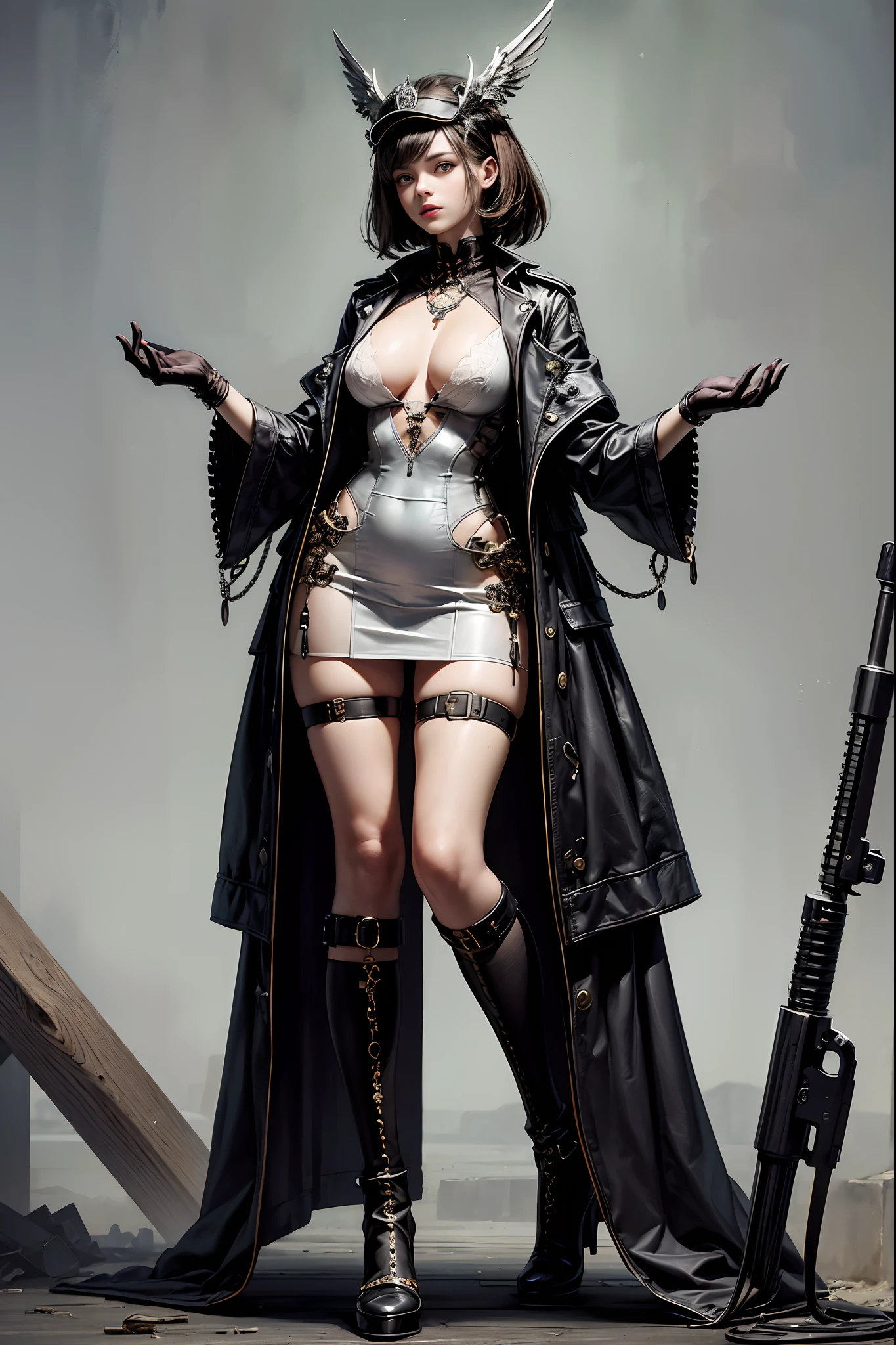 Ultra Resolution, 8k , HDR, Ultra sharp,((top-quality)), ((masterpiece)), ((realisitic)), (detailed), Reflective,there is a woman in a steam punk outfit posing for a picture,Full Body steampunk fantasy style, steampunk girl, steampunk inventor girl, sci-fi steampunk, dieselpunk art style, steampunk pin-up girl, digital steampunk art, steam punk style, steam-punk, young girl in steampunk clothes, steampunk digital art, high quality steampunk art, steampunk