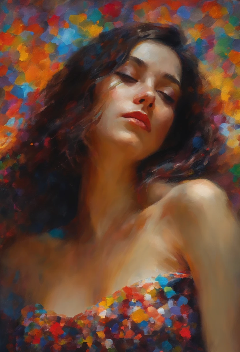 A painting of a woman with her eyes closed, 1960s era ((golden ratio}} laying on the sofa after a long night on the town, a sensual painting, a Beautiful expressive painting, Wadim Kashin. Ultra photo realism, Louise Ross, digital painting art, Perceptual digital painting, Stylish digital painting, Bonito painting, glossy digital painting, beautiful digital painting, digital art painting, Fine paintings, ((Rod acrylic paint)).