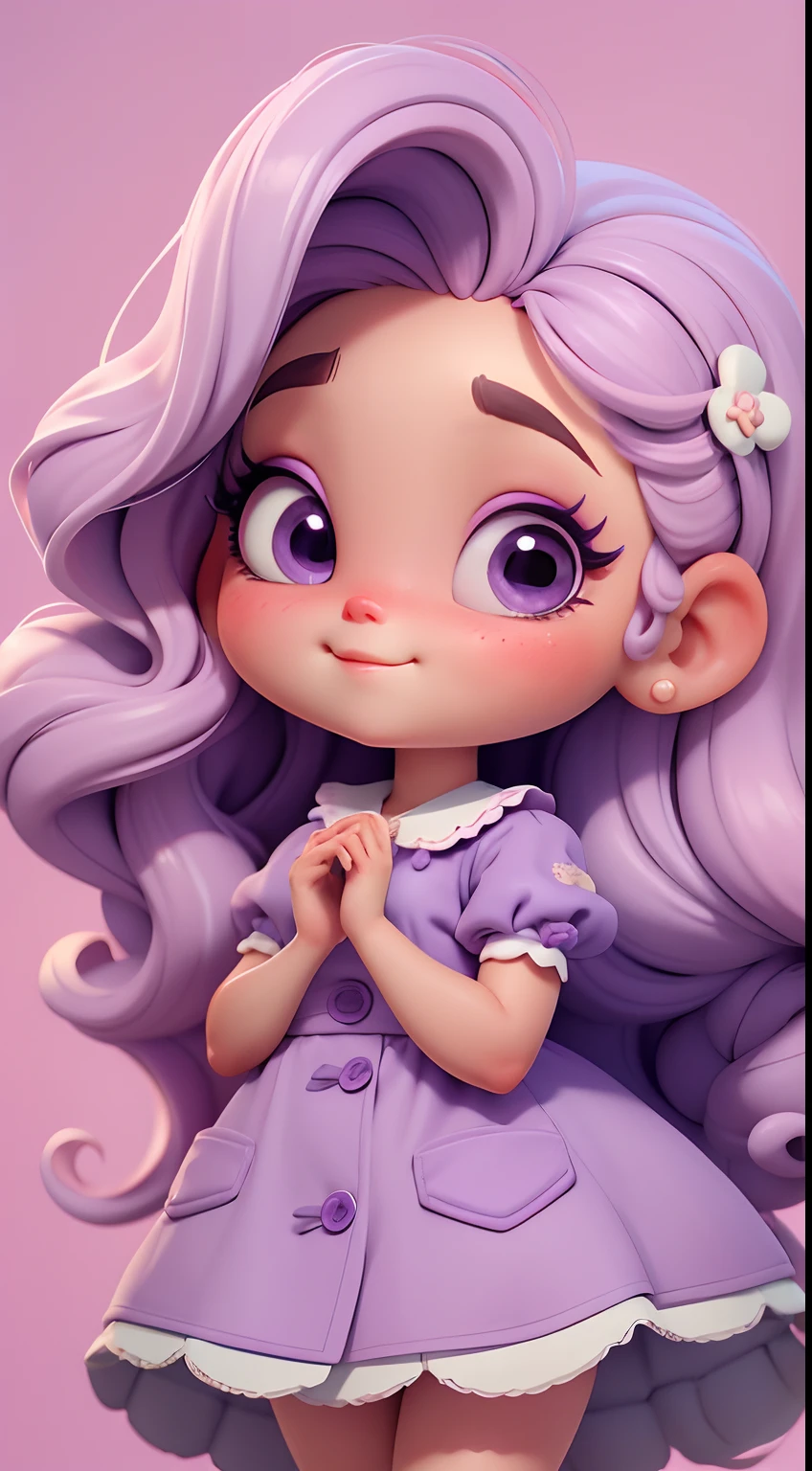Create a series of cute chibi style dolls with a cute candyland chef theme, each with lots of detail and in an 8K resolution. All dolls should follow the same candyland candy wallpaper pattern and be complete in the image, mostrando o (corpo inteiro, incluindo as pernas: 1.5)
Boneca candyland f: Chame-a de Marina. She must have small hair in pastel lilac hue. Seus olhos devem ser grandes e expressivos, with long eyelashes and rosy cheeks. Sorriso delicado e branco. Sophie deve estar vestida com uma roupa colorida, pastel hues, lilac and purple tones and sweet details;. She should hold a candy in her hands. Certifique-se de adicionar detalhes nas roupas, such as buttons and pockets, sapato bonito
Certifique-se de adicionar sombras, texturas e detalhes nos cabelos, roupas, doces e chocolate em barra, to make them even more adorable and charming.