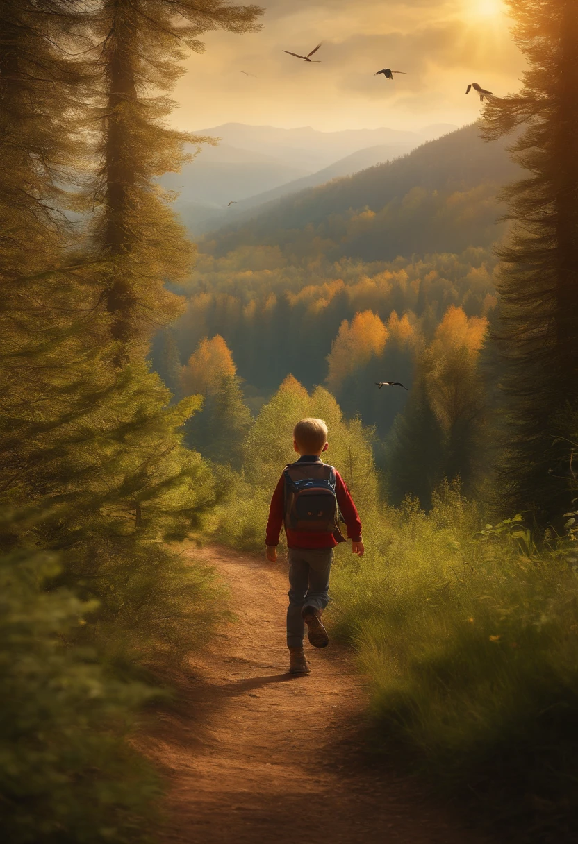 a scout boy is climbing the mountain