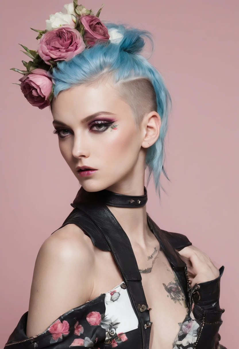 a punk-rocker with flowers in her hair