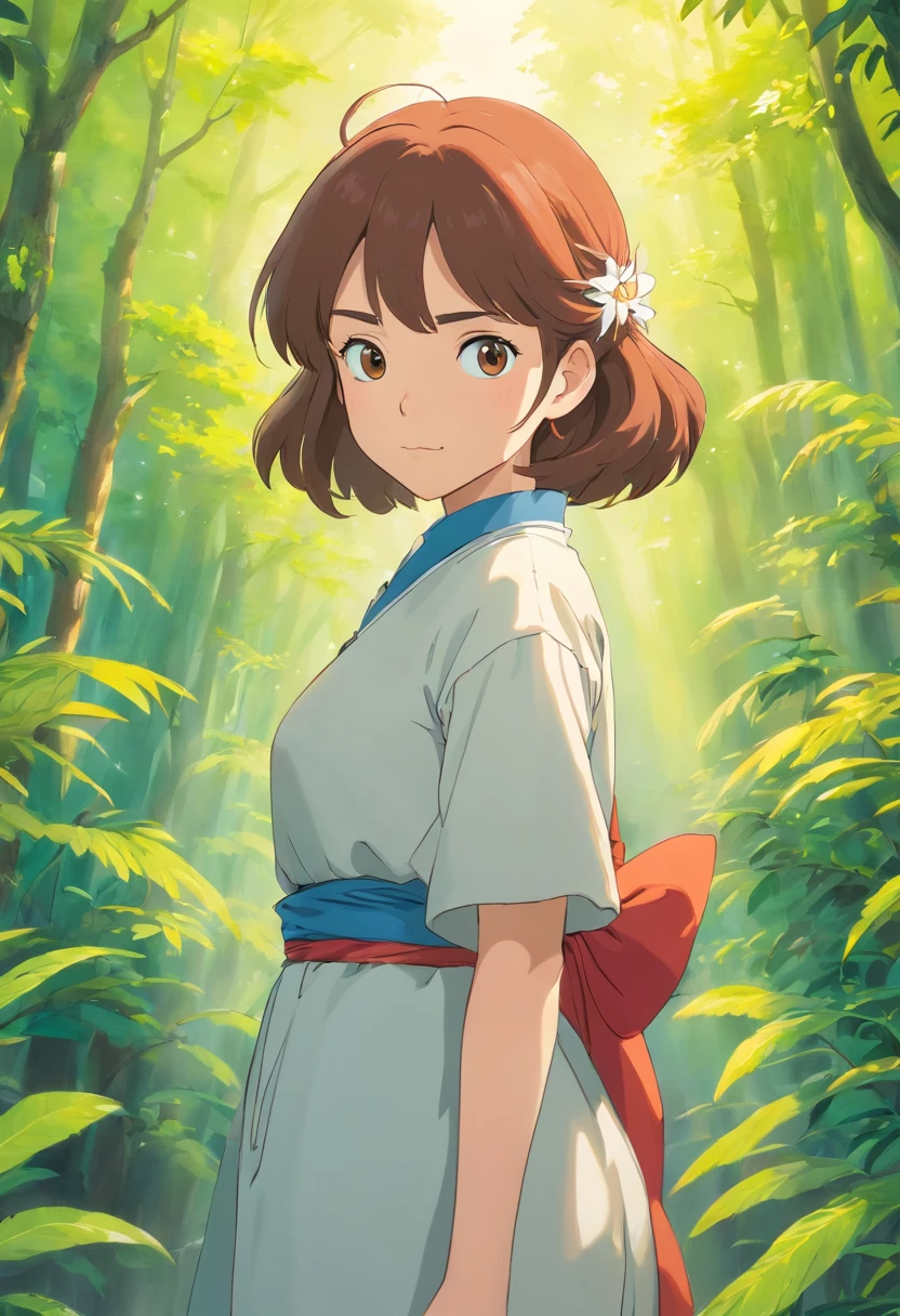 A woman in a white dress standing in a forest - SeaArt AI