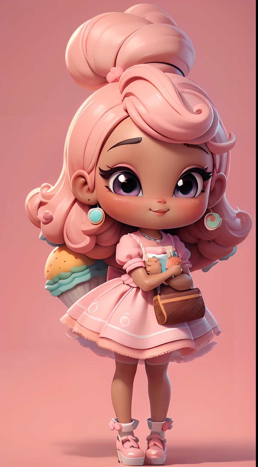 Create a series of cute black skinned afro dolls chibi style with a cute candyland chef theme, each with lots of detail and in an 8K resolution. All dolls should follow the same candyland candy wallpaper pattern and be complete in the image, mostrando o (corpo inteiro, incluindo as pernas: 1.5)
Boneca candyland f: Chame-a de Marina. Ela deve ter cabelos pequenos em tom laranja pastel. Seus olhos devem ser grandes e expressivos, with long eyelashes and rosy cheeks. Sorriso delicado e branco. Sophie deve estar vestida com uma roupa colorida, pastel hues, tons laranja e detalhes doces;. She should hold a candy in her hands. Certifique-se de adicionar detalhes nas roupas, such as buttons and pockets, sapato bonito
Certifique-se de adicionar sombras, texturas e detalhes nos cabelos, roupas, doces e chocolate em barra, to make them even more adorable and charming.