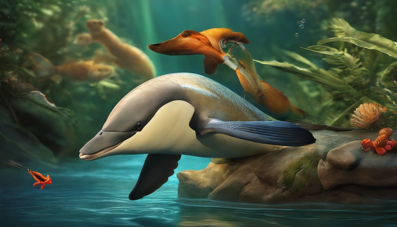 Illustrations of aquatic animals and birds, emphasizing the diversity of life created by God.