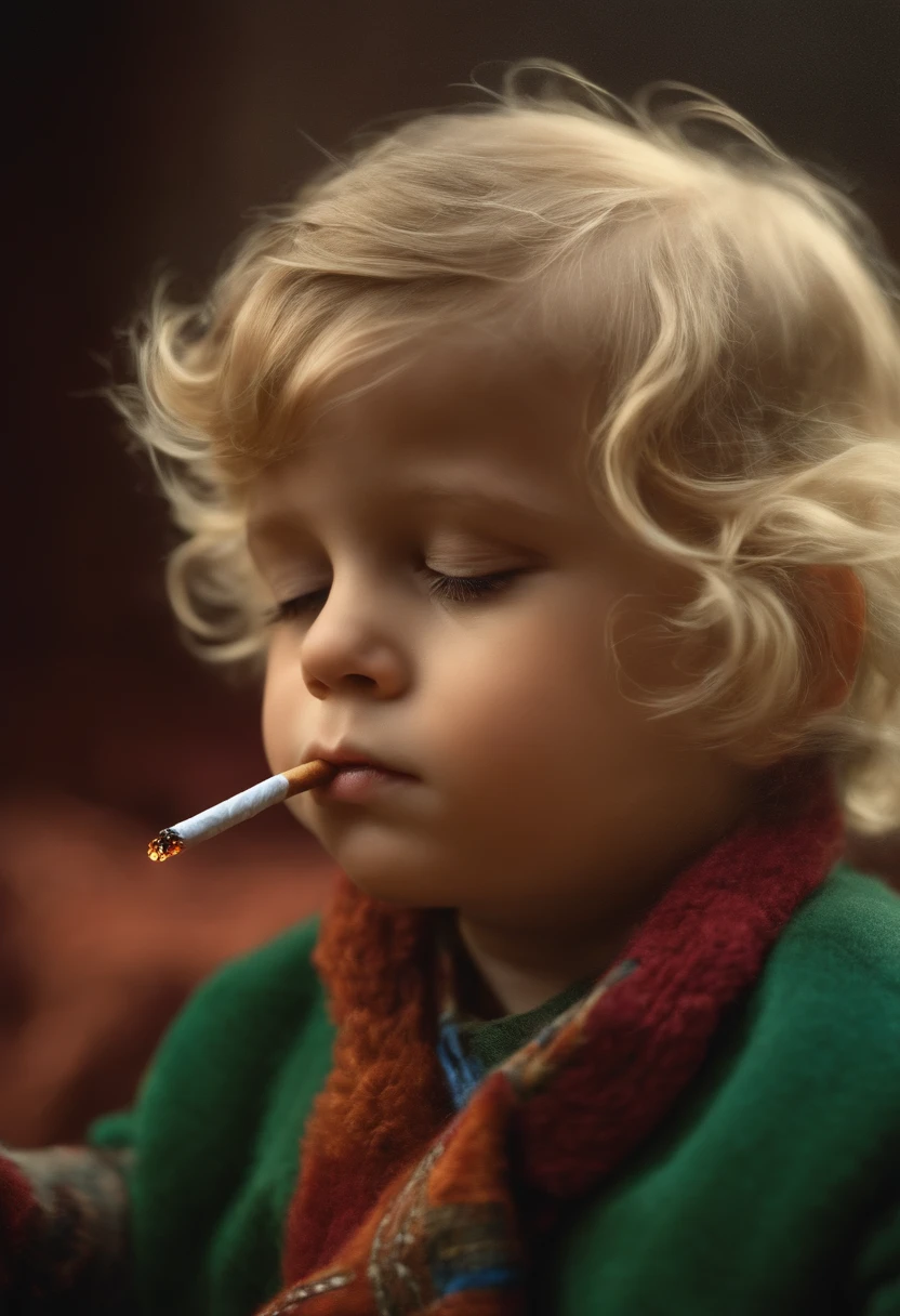 un petit garcon qui fume une cigarette