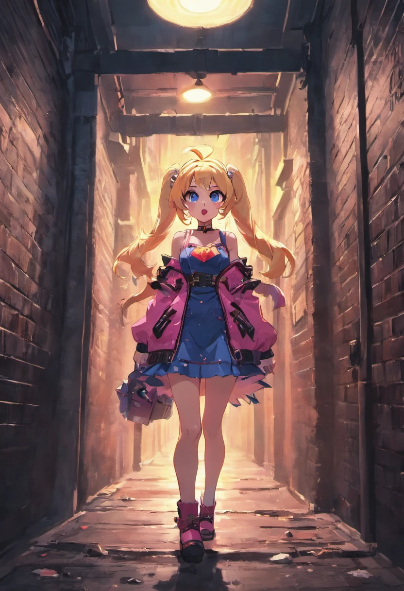 punk-rocker princess peach in a dark alley
