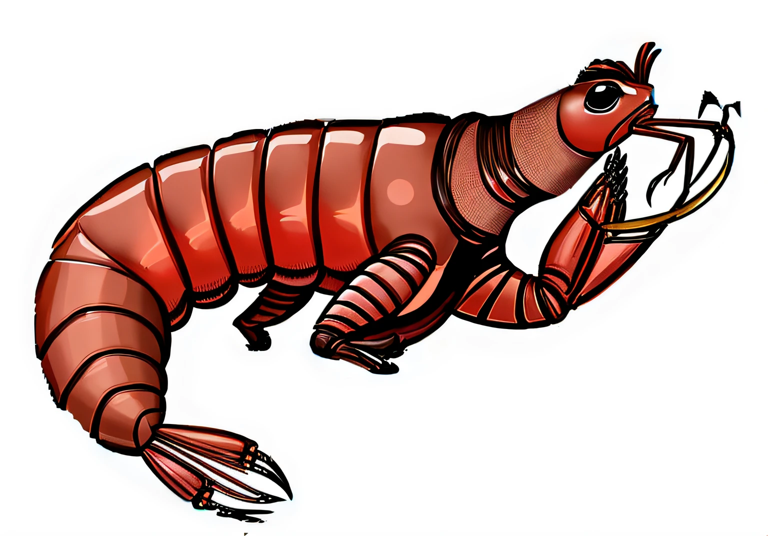 Make a version of this drawing of a giant pitú, known as freshwater shrimp. But make this version in the art deco design style, keeping the red and black colors and keeping the drawing stroke and not doing it as real