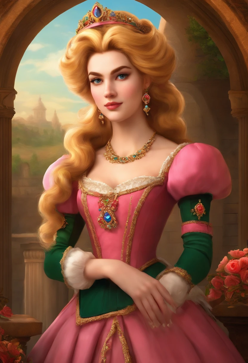 princess peach portrait in the renaissance style with hair and clothes appropriate to that era