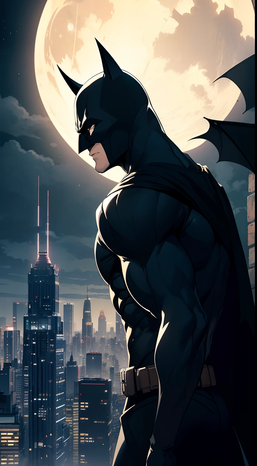 This wallpaper captures the essence of Batman's home in the dark night, set against the backdrop of a yellow, bright, and shiny moon in the sky. The scene showcases the iconic Bat-Signal illuminating the Gotham City skyline, emphasizing Batman's eternal vigilance.
The wallpaper features a panoramic view of Gotham City, with towering skyscrapers casting long shadows across the streets. The cityscape is bathed in a deep blue hue, creating an atmosphere of mystery and suspense. The moon, positioned prominently in the upper part of the wallpaper, shines brightly, casting a warm yellow glow over the entire scene.
In the foreground, Batman's home, Wayne Manor, stands as an imposing silhouette against the night sky. The manor's Gothic architecture adds an air of grandeur and darkness to the composition. The mansion's windows emit a soft glow, hinting at the presence of Batman's secret lair, the Batcave.
To enhance the dramatic effect, rain clouds gather over the city, reflecting the moon's radiant light. Raindrops fall gently, adding texture and movement to the wallpaper. The Bat-Signal, projected high into the night sky, cuts through the darkness, symbolizing Batman's commitment to protecting Gotham City from evil forces.batman:1.4
Overall, this wallpaper captures the dichotomy between light and darkness, highlighting the eternal struggle between good and evil. It serves as a reminder of Batman's unwavering dedication to justice, even in the darkest of nights.