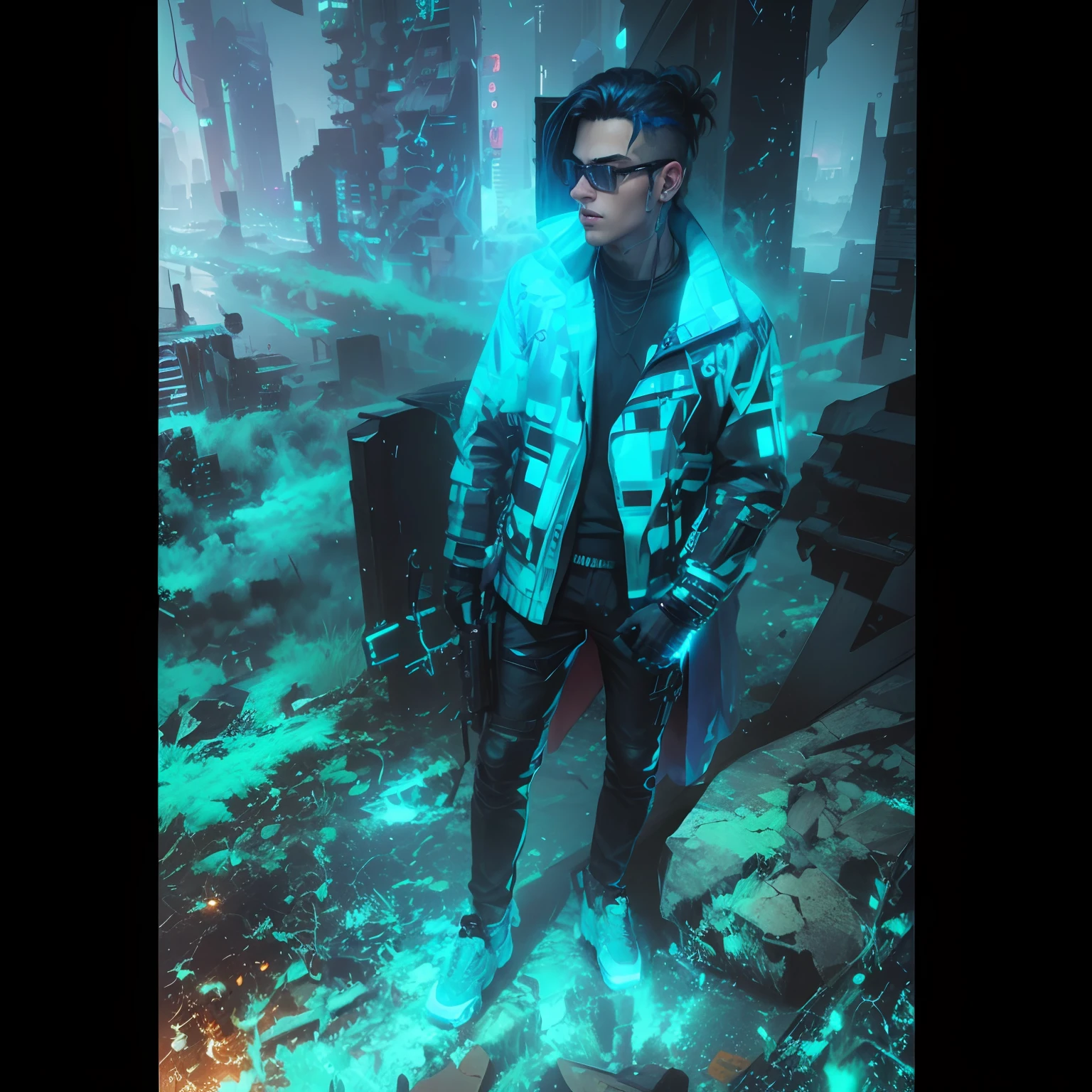 Change background cyberpunk handsome boy, realistic face, 8k ultra realistic