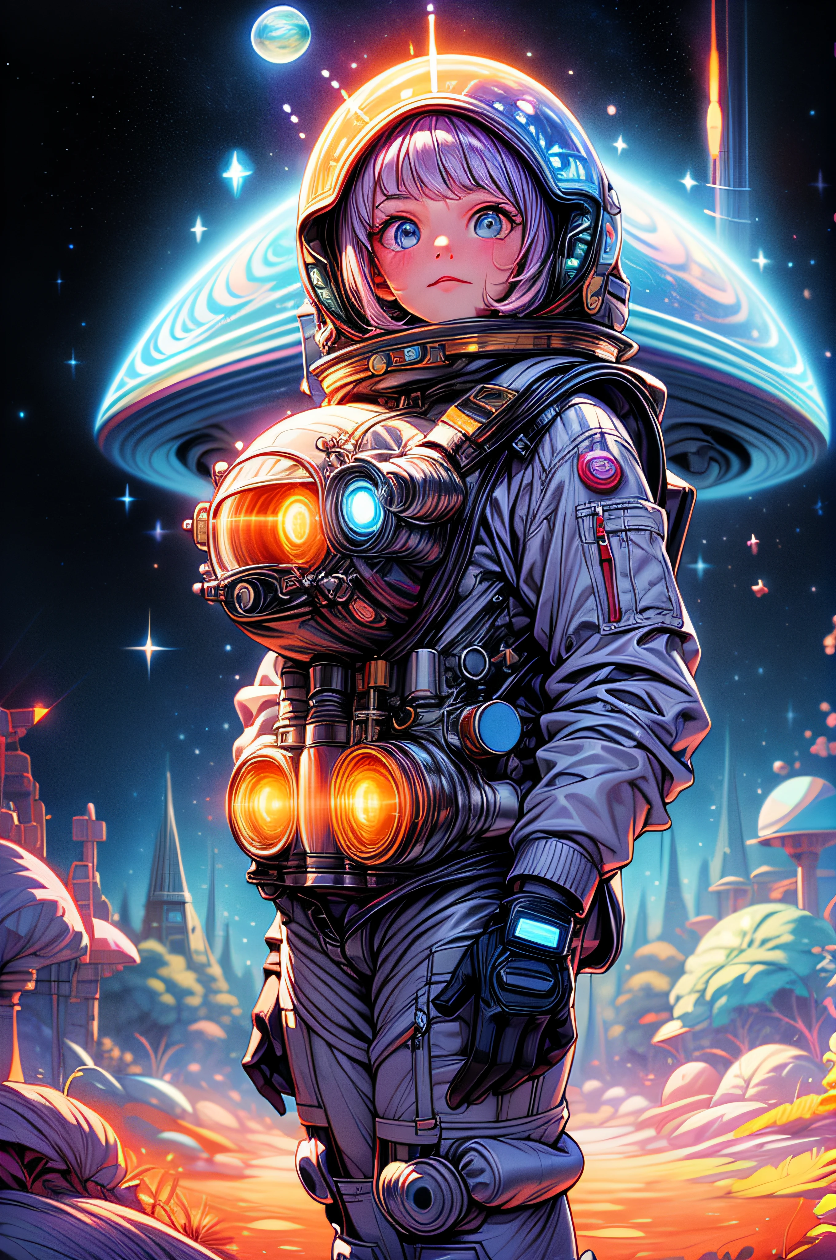 una astronauta observando el sol en una caminata espacial, en el espacio, al salir de la nave espacial, estrellas, sol, .