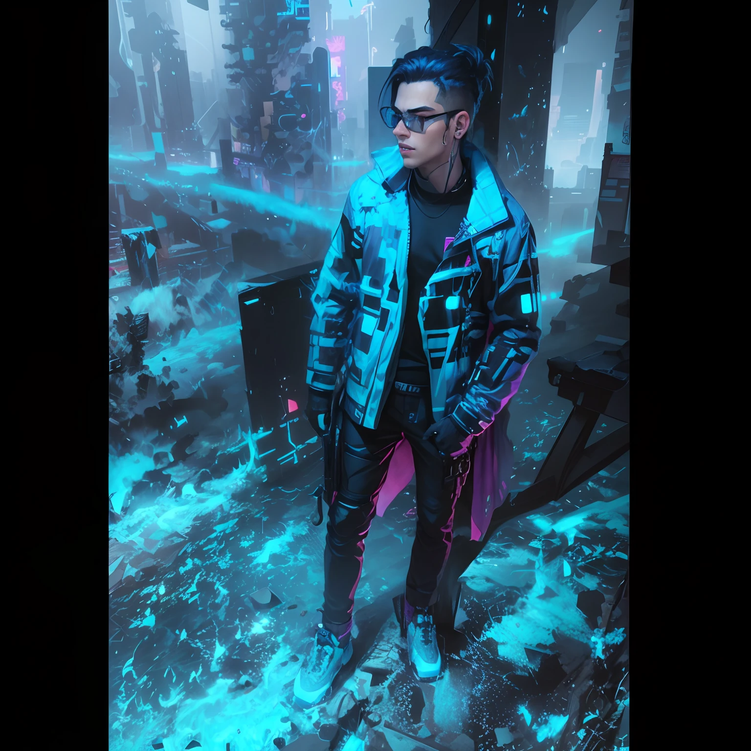Change background cyberpunk handsome boy, realistic face, 8k ultra realistic