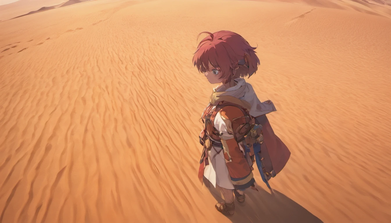 Aerial view of the vast desert sandtops,There is no end in sight、Look down from above、highly detailed back ground,Realistic,ultra - detailed,Super detailed skin,light glow,filmgrain,Expro II,Lens flare,Sharpen,cinematic shadow,No Man,No one appears