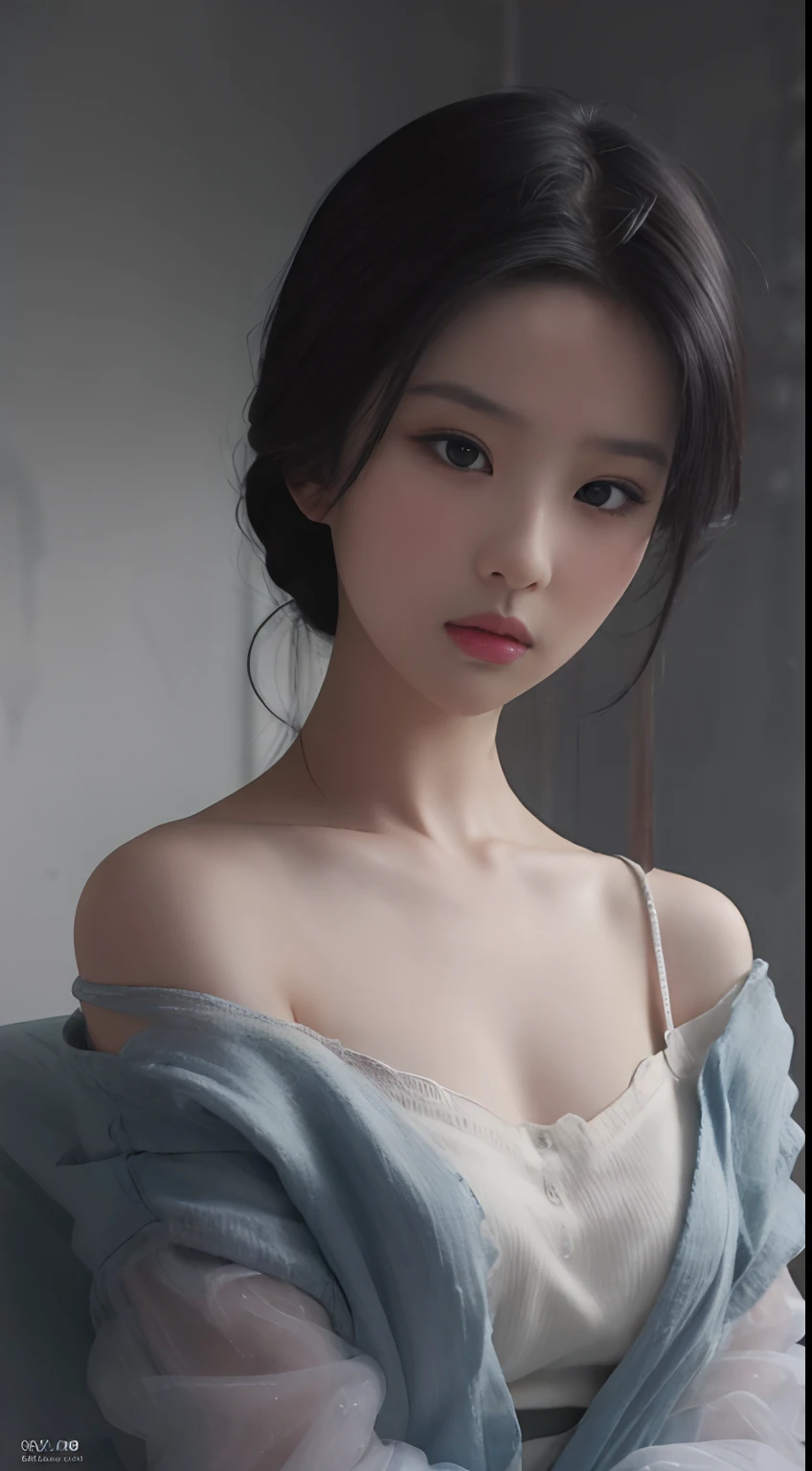 best quality, masterpiece, super high resolution, (lifelike:1.5), original photo, girl, shoulder,, dark shadow, understated, cold light, sexy look,