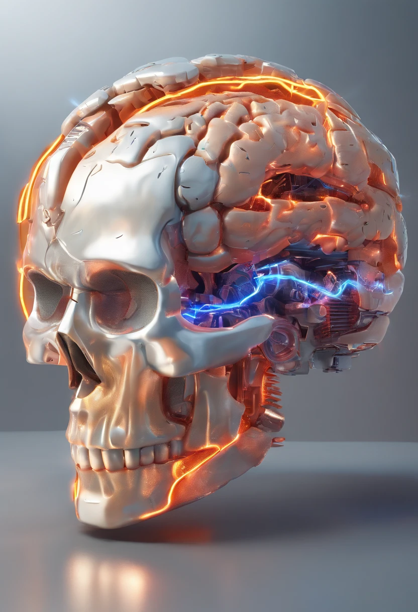 A cyborg brain coming out of an infinite portal