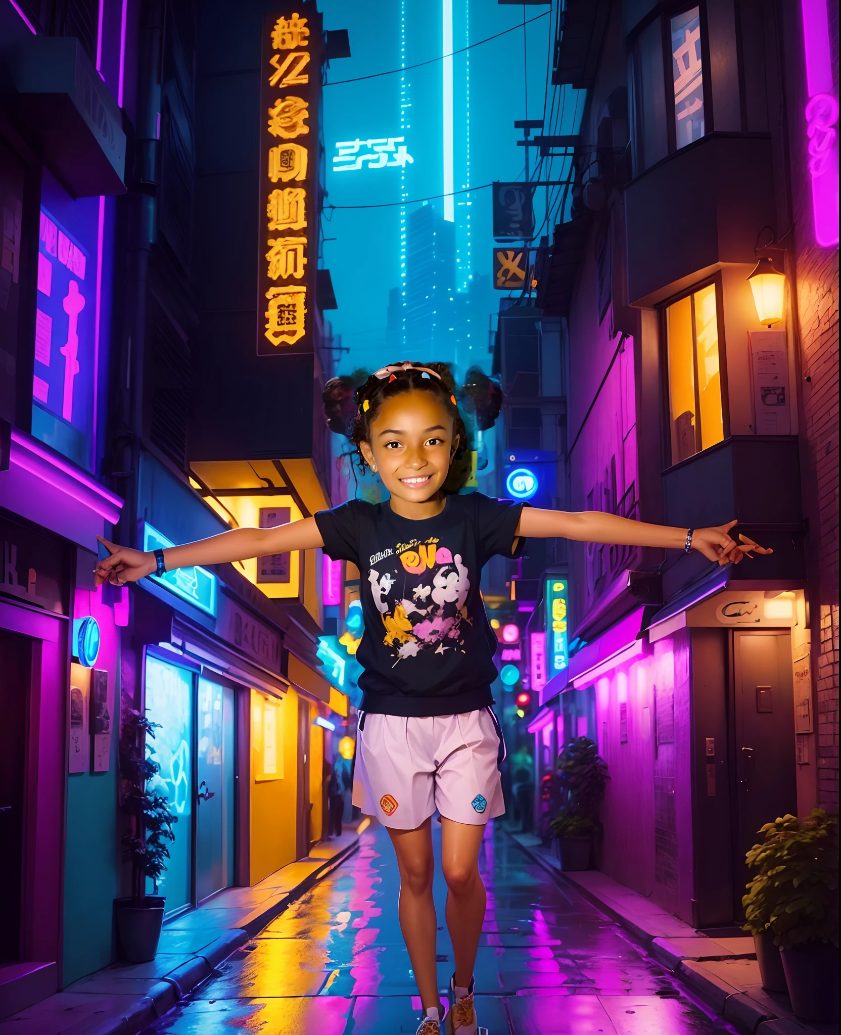 1Girl in, Um cabelo escuro, fora dos ombros, Animated street scene with neon signs and buildings, Hip Hop Lofi, Elogio Artstyle, Arte Lofi, Chillhop, ZERO, fundo do filme anime, Koto no ha no niwa, Fundo do anime, lofi aesthetic, Wit Studio Anime, album art ZERO, Rophy Tecnologia, ZERO vibrations, Lofi Sensation, Lofivibe、((obra prima),(o CG Unity 8K Wallpapers extremamente detalhado)、qualidade superior、、solo、1girl、cinemac lighting、Antecedentes detalhados、belos olhos detalhados、pupilas brilhantes、(extremamente delicado e bonito)、(Beautiful and detailed eyes description)、ultra-detalhada、obra prima、))