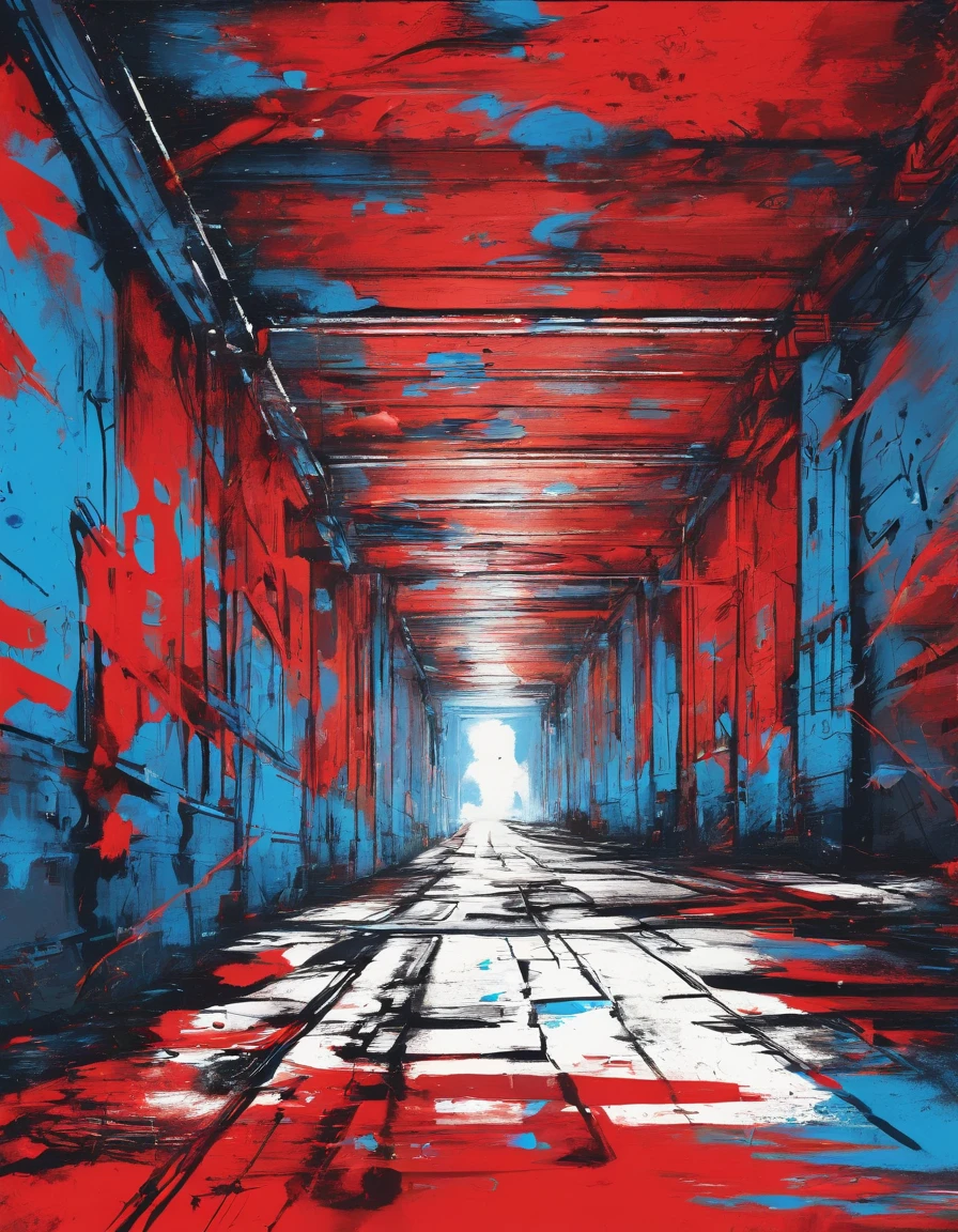 red arrow flies through blue space, red shining trail, hope and melancholy