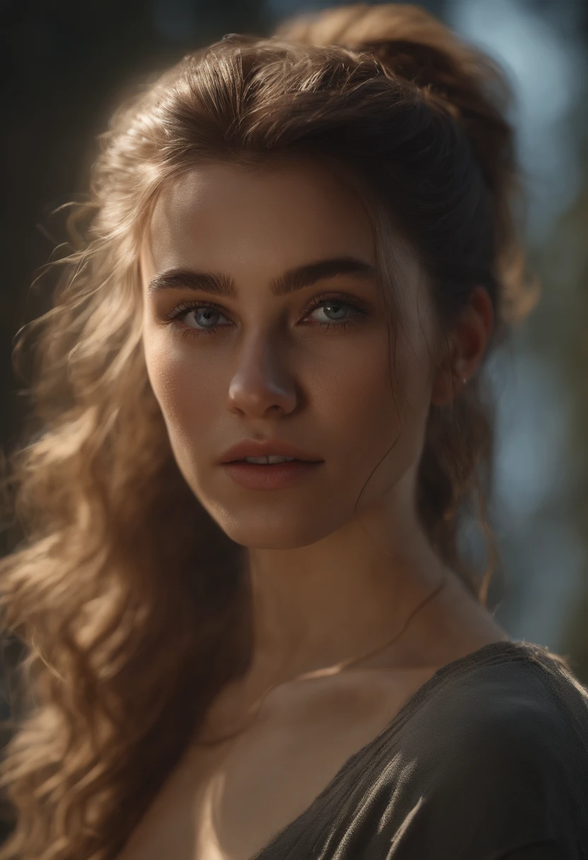 1girl,idol,close-up,collarbone,photo,film,depth of field,skin texture,t-shirt,rubber band,topknot,long hair,messy hair,freckles,nude,(best quality,4k,8k,highres,masterpiece:1.2),ultra-detailed,(realistic,photorealistic,photo-realistic:1.37),portraits,vivid colors,lighting