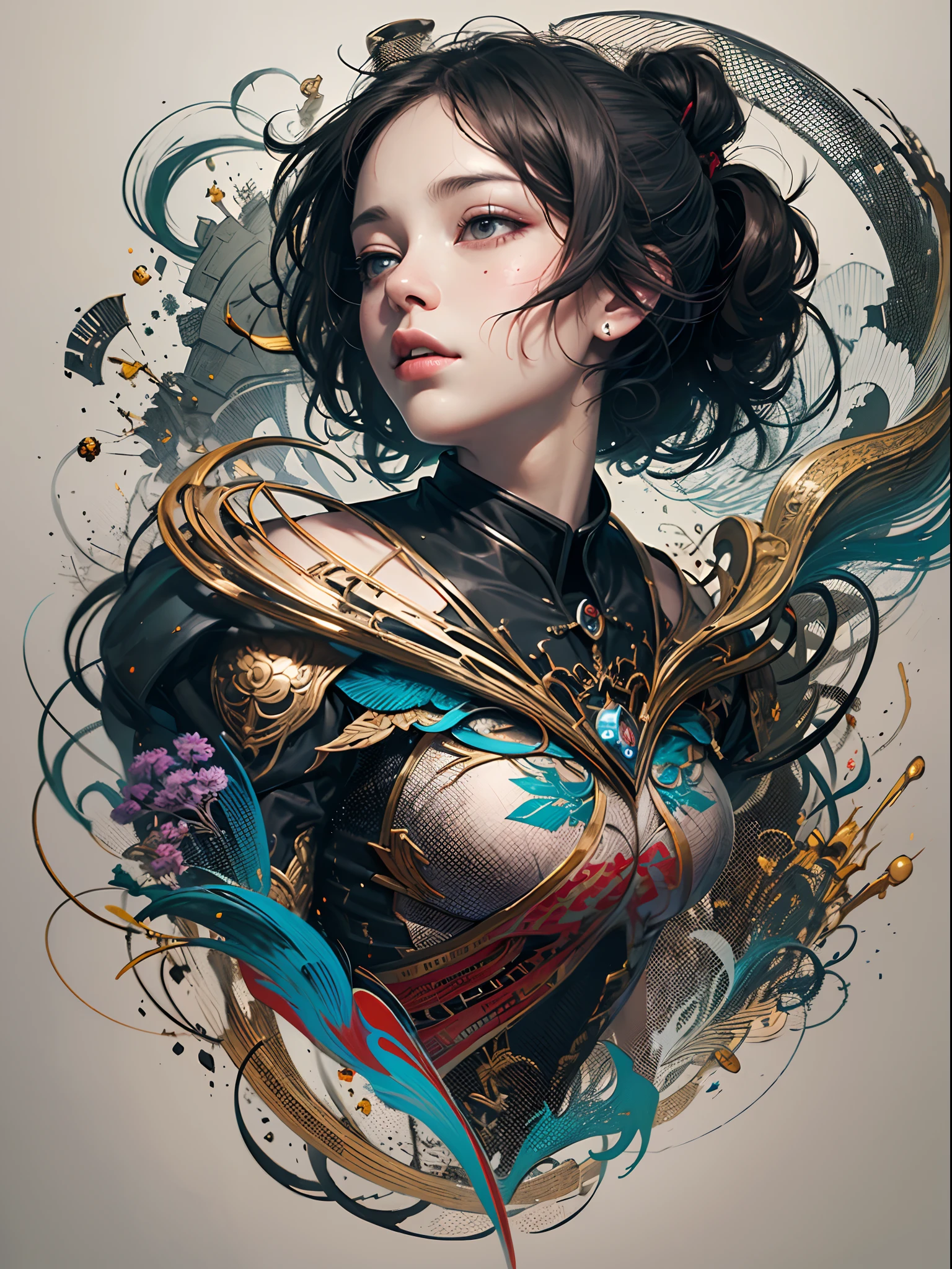 official art, unity 8k wallpaper, ultra detailed, beautiful and aesthetic, masterpiece, best quality, (zentangle, mandala, tangle, entangle), (fractal art:1.3) , 1girl, extremely detailed, dynamic angle, cowboyshot, the most beautiful form of chaos, elegant, a brutalist designed, vivid colours, romanticism, by james jean, roby dwi antono, ross tran, francis bacon, michal mraz, adrian ghenie, petra cortright, gerhard richter, takato yamamoto, ashley wood, atmospheric, ecstasy of musical notes, streaming musical notes visible