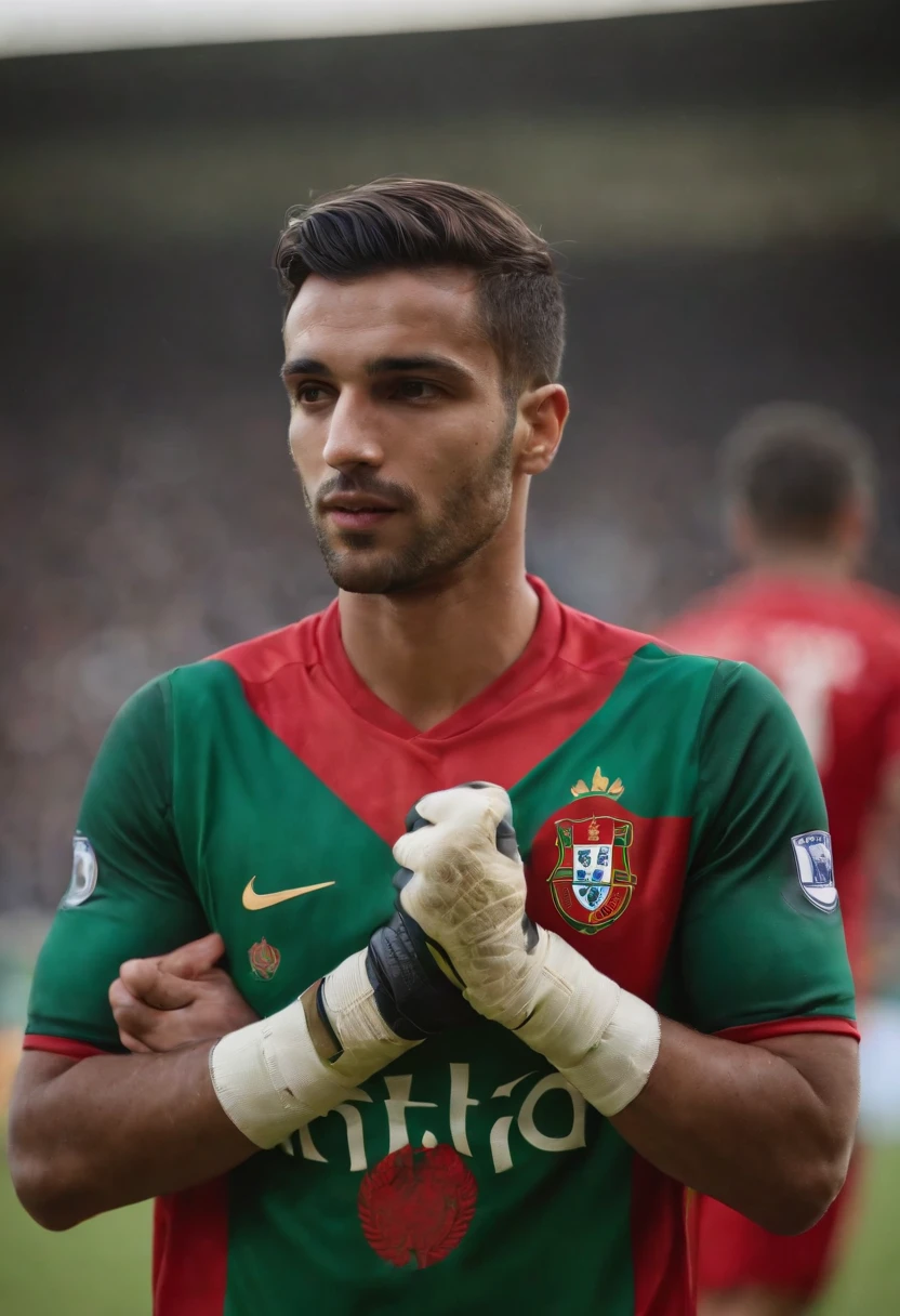 Homem soccer player de Portugal, de dread, Cold glove on Nike hands, in Leicester city