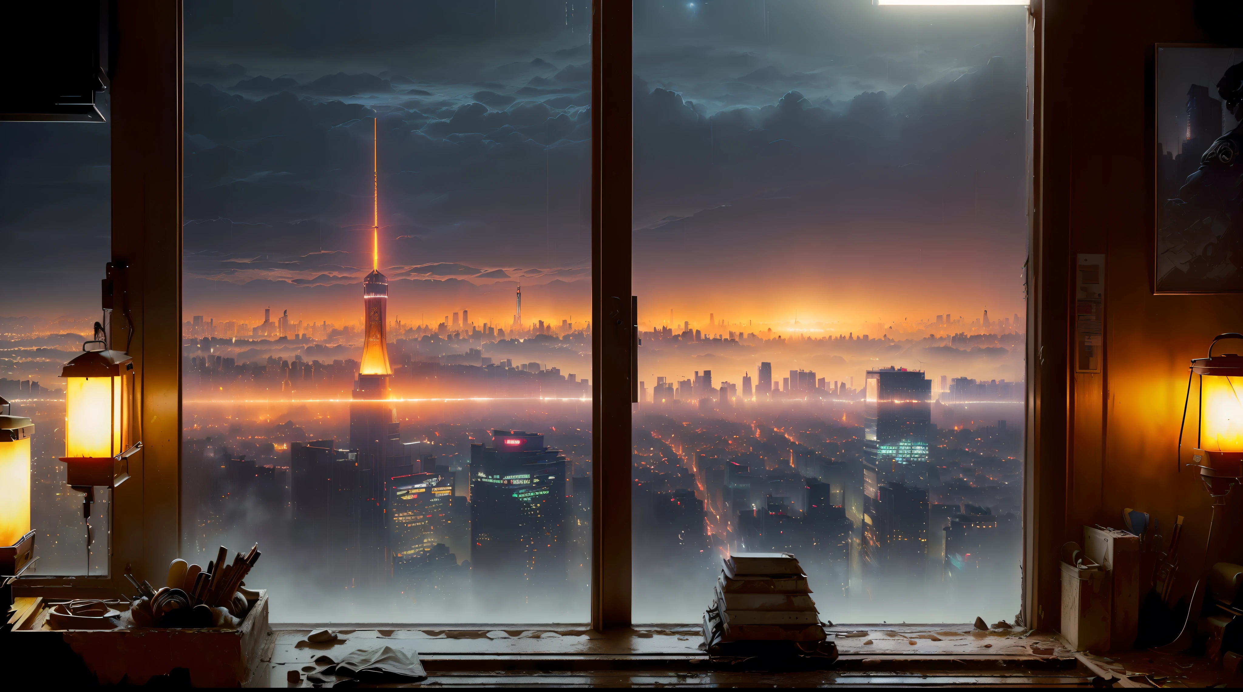 (((Artistic Image, metade da imagem com (Cena surreal com um piano de cauda em meio a paredes desmoronadas, Piano de cauda com telhado, empoeirado, com teia de aranha), metade da imagem com ((Opening to an abandoned nighttime metropolis with skyscraper in the rain), ((Chove na cidade):1.5), (deteriorated skyscraper), (limo, rust and furreg in buildings), ( Skyscraper with silt), ( Skyscraper with rust), ((Antecedentes com profundidade):1.5), A dreamlike atmosphere is created by softly lit architectural details, The piano is a symbol of timeless beauty in the midst of decadence, Pintura Digital com Elementos do Impressionismo, High detail, tiro grande angular, Adding a dash of mystery to the composition))), (Rastreamento de caminho), (Cyberpunk), (Post apocalyptic), 16k, UHD, max quality, Max Resolution, ultrarrealista, ultra-detalhado