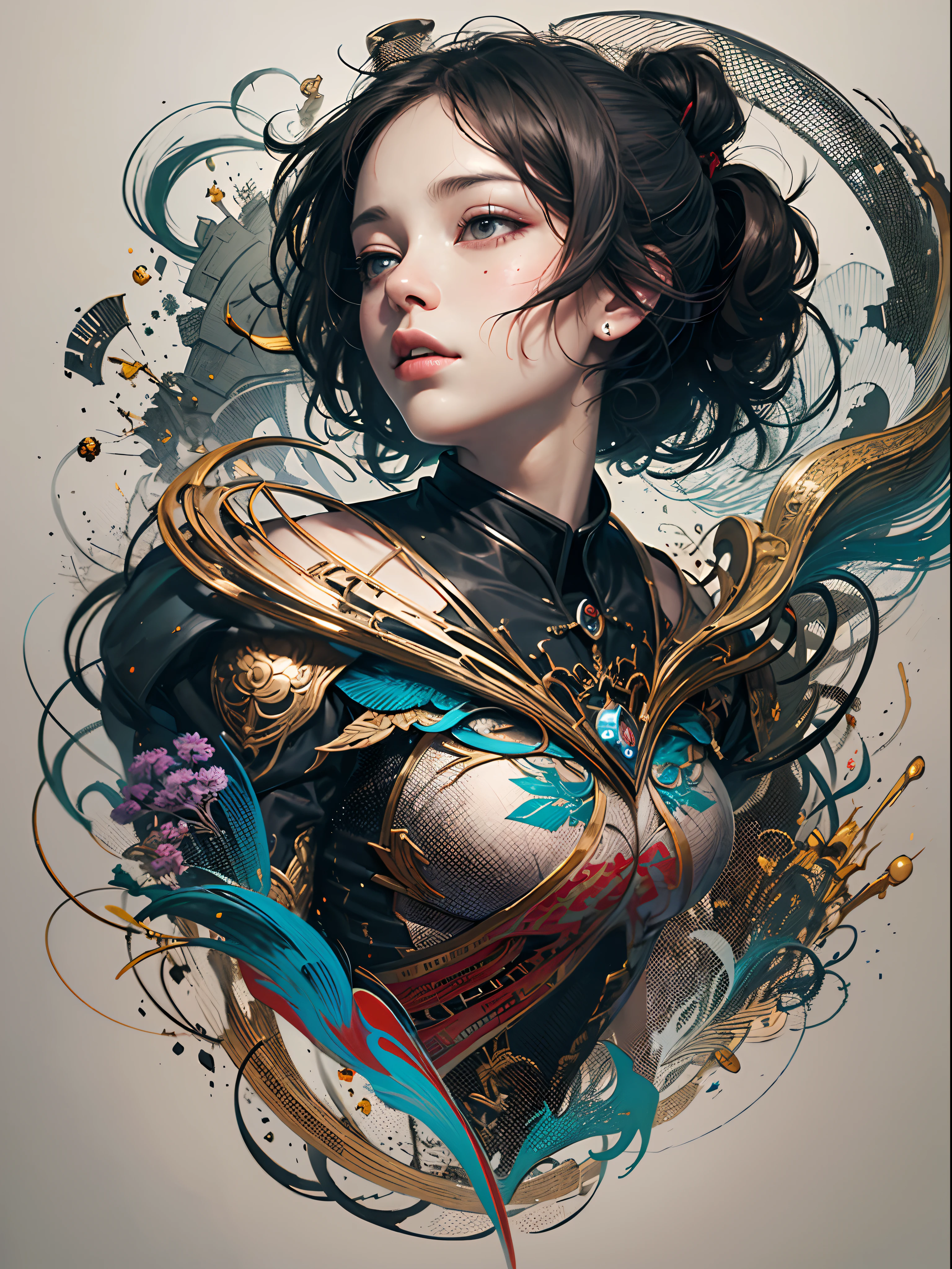 official art, unity 8k wallpaper, ultra detailed, beautiful and aesthetic, masterpiece, best quality, (zentangle, mandala, tangle, entangle), (fractal art:1.3) , 1girl, extremely detailed, dynamic angle, cowboyshot, the most beautiful form of chaos, elegant, a brutalist designed, vivid colours, romanticism, by james jean, roby dwi antono, ross tran, francis bacon, michal mraz, adrian ghenie, petra cortright, gerhard richter, takato yamamoto, ashley wood, atmospheric, ecstasy of musical notes, streaming musical notes visible