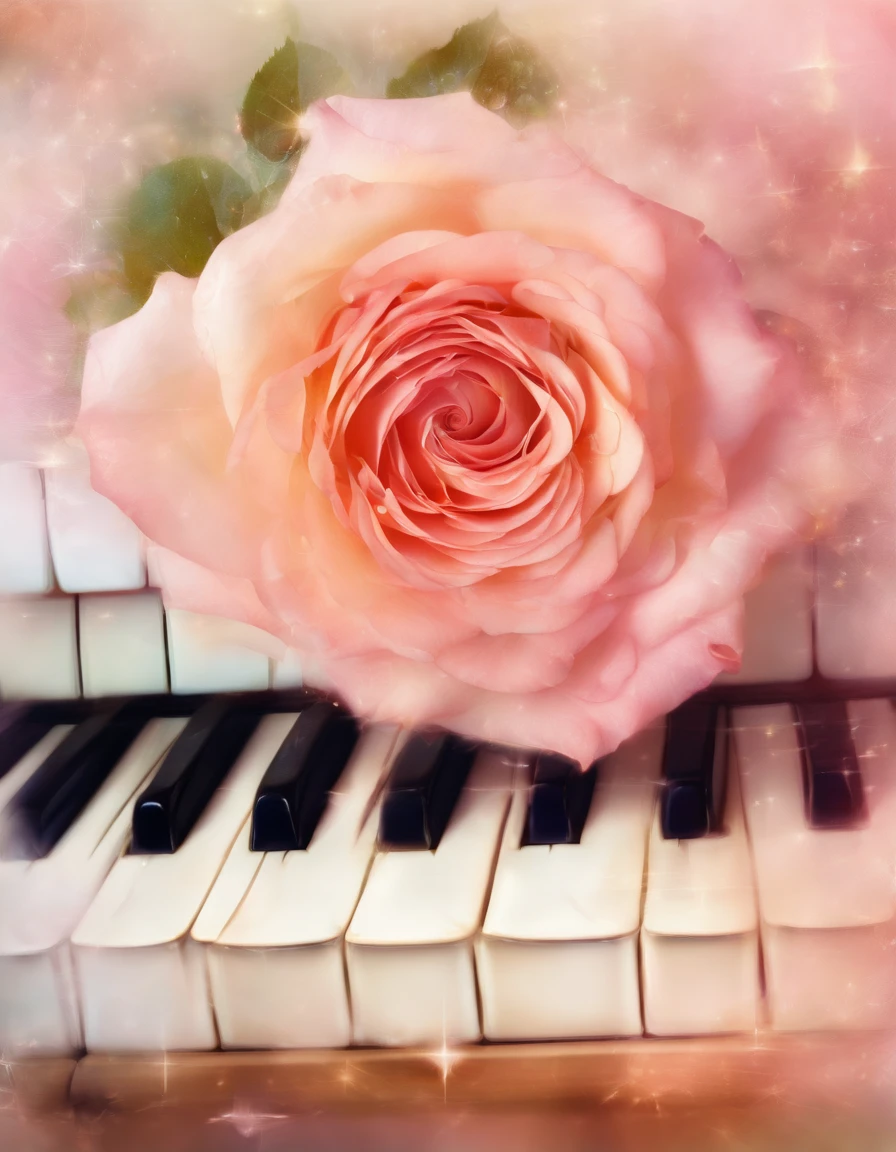 rose on piano keys, romantic light