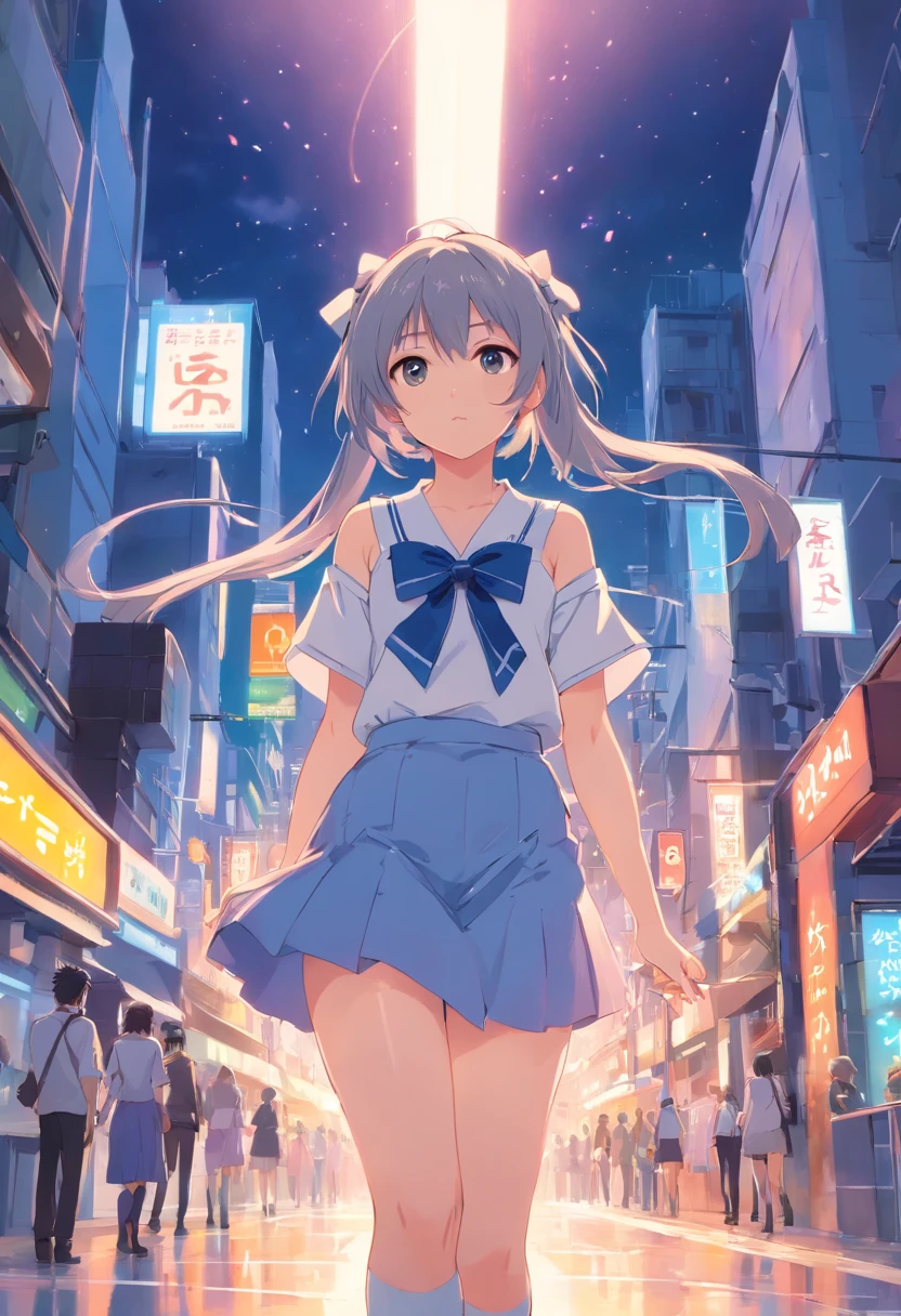 a cute loli,concatenation,Long grey hair,Twin-tailed,largeeyes,Eyes are confused,imprisonment,controlled,shift dresses,Lift the skirt,Leakage of ,Leaking from the shoulder,long white stockings,