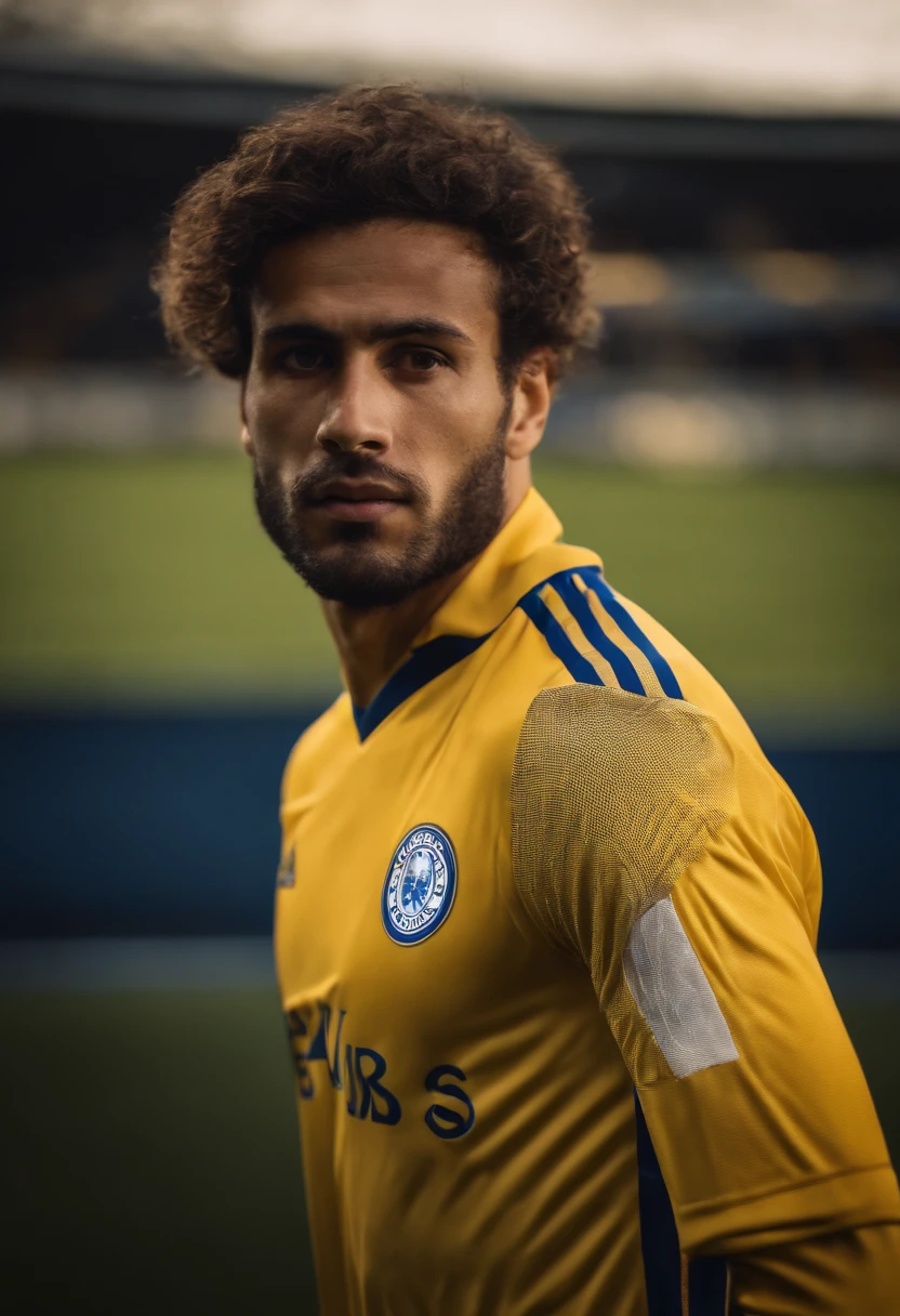 Homem soccer player, de cabelo amarelo mei grande, in Leicester city
