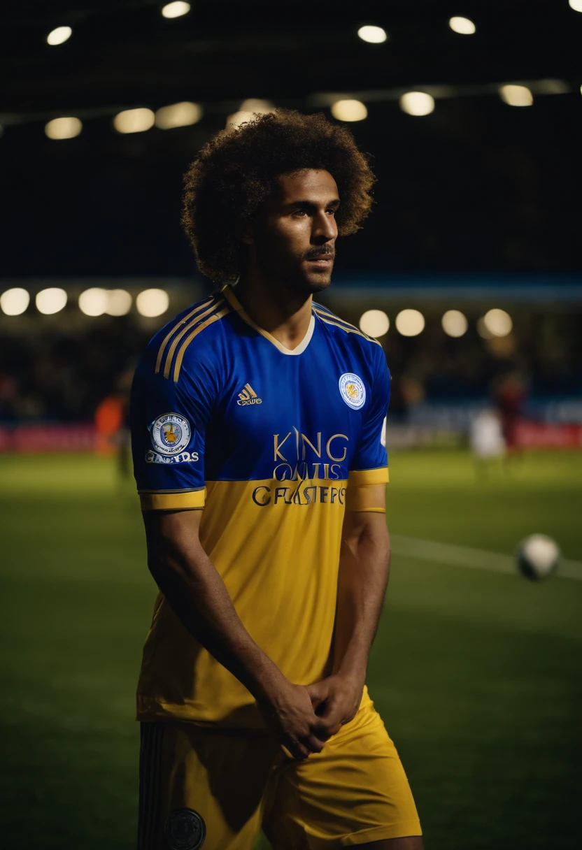 Homem soccer player, de cabelo amarelo mei grande, in Leicester city