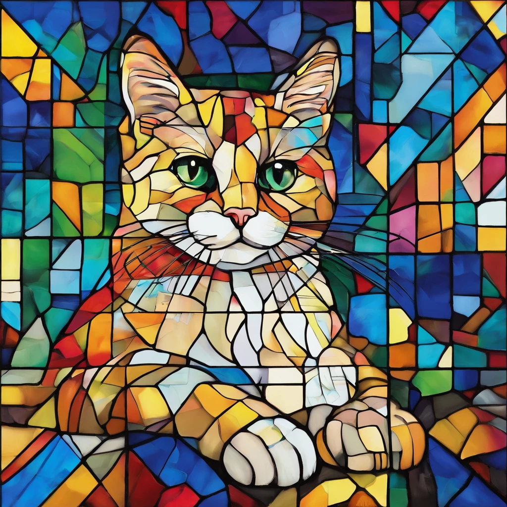 Cat using Rubik's cube, van gogh style, oil painting