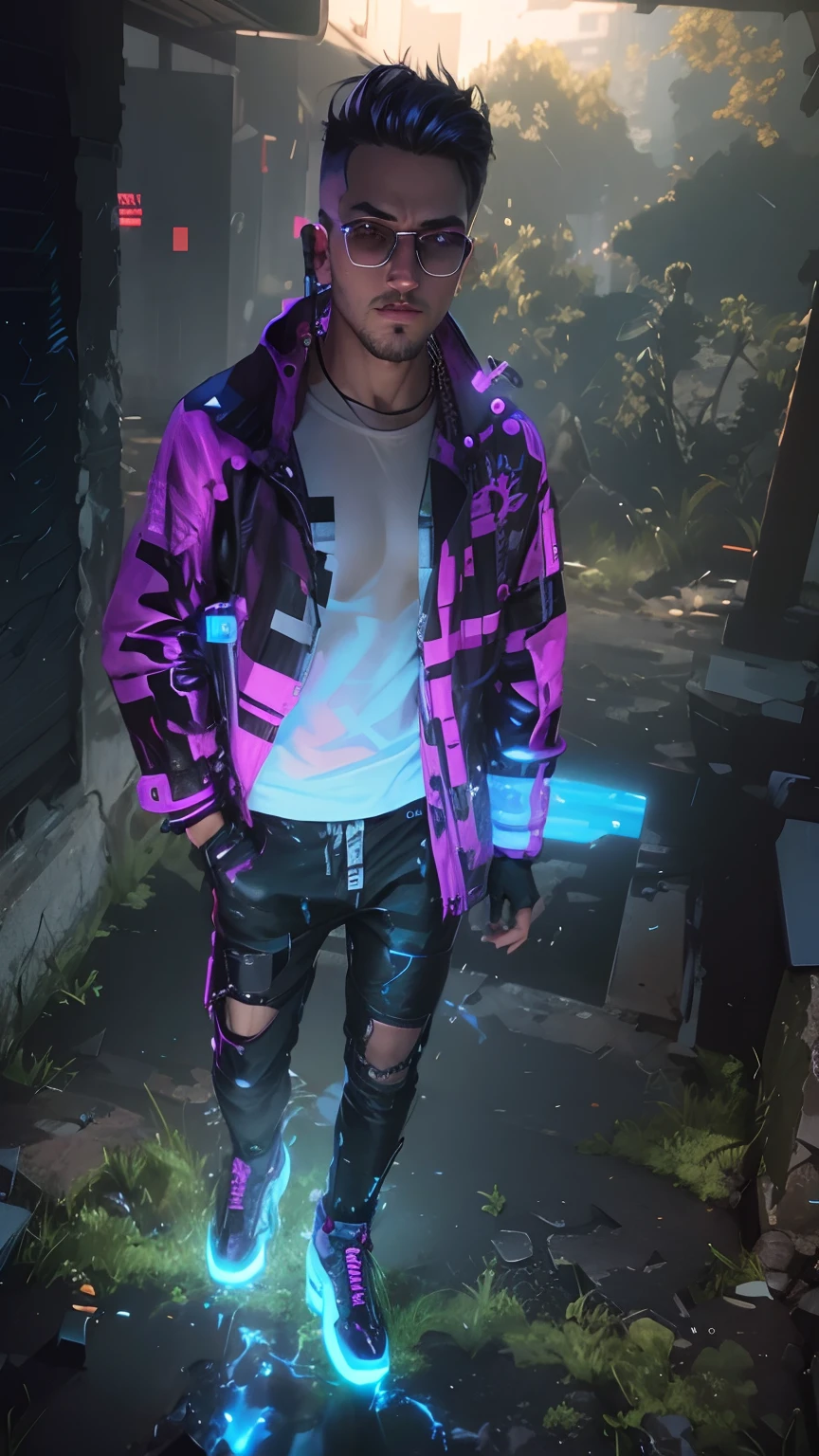 Change background cyberpunk handsome boy, realistic face, 8k ultra realistic