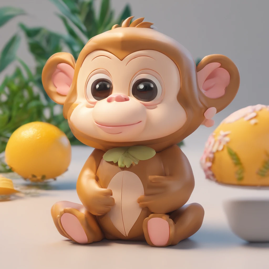 super cute monkey IP by pop mart, Bright eyes, cherub,Clay, Models, a blind box toy, Glossy and delicate,Clean background, Good gloss, 3D rendering of,Best quality