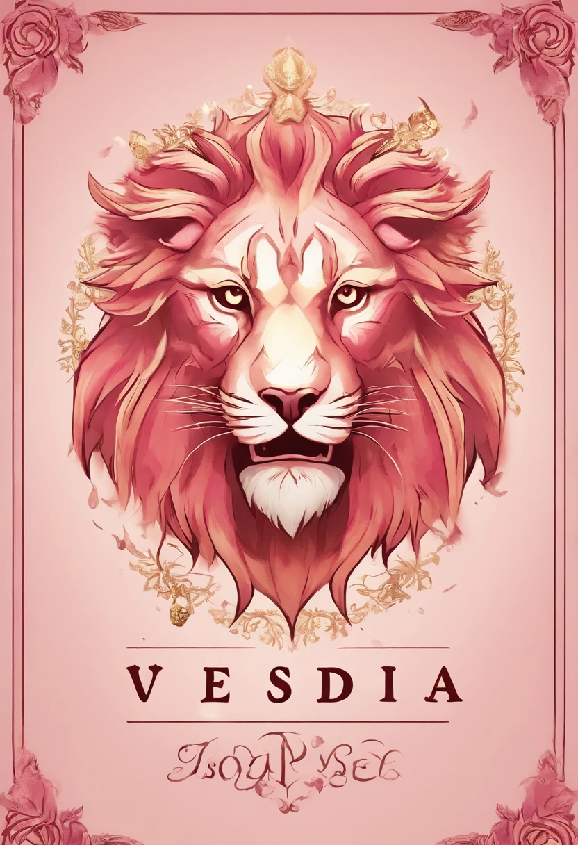 Design a stylish and eye-catching logo "Vesda Fashion" Combines pink tones with sophistication and luxury. The background should be soft pink. In the center of the logo, Arrange two majestic lions in golden tones, Adjacent to a pine forest symbolizing strength and connection to nature. Add elegant gold or black typography to your name "Vesda Fashion". Incorporates subtle gold or pink ornaments for a glamorous touch. The end result is、It should be an impressive logo that represents the elegance and fame of "Vesda Fashion". Metal Tiger Head Close-Up Game Medallion(with crown),Close-up of a dragon's head,Hearthstone Art Style, Hearthstone Style Art, hearthstone concept art, Riot Games Concept Art, Estilo de League of Legends, iconic character splash art, Corona de League of Legends,Game Badges,Perimeter metal feathers,Red gold,C4D Rendering,less details,less details,Huge metal tiger head in the middle