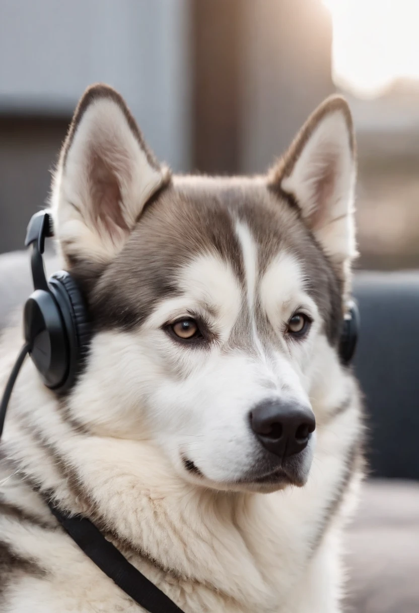 um cachorro Husky Siberiano, pintura estilo 3D aquarela, ((DJ dog listening to music)),ao lado de uma mesa de som de DJ, imagem completa, High resolution high contrast (fotorrealista:1.5), (Foto RAW, 8k UHD,