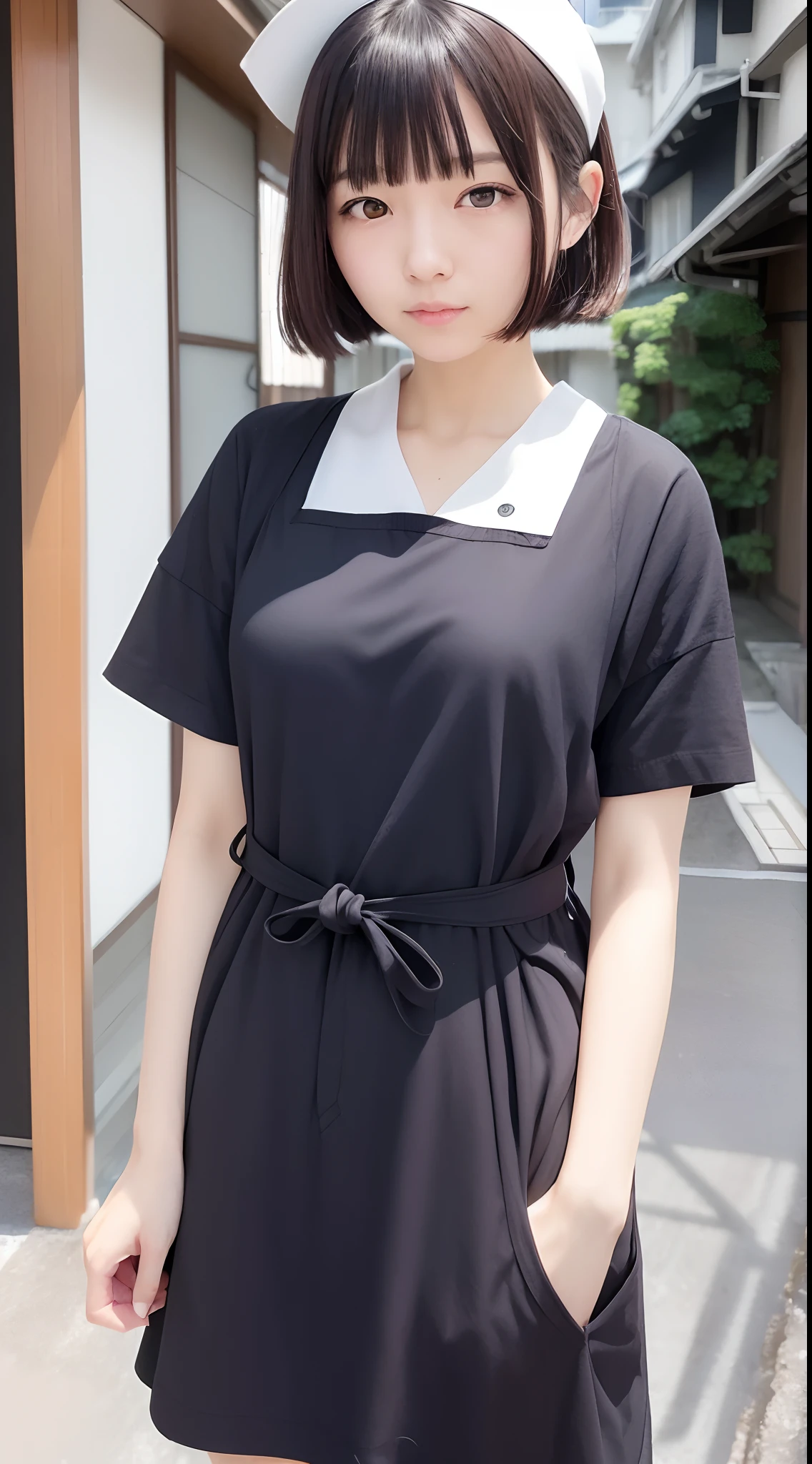 (8k、RAW Photos、highest quality、masterpiece:1.2)、(Realistic、Realistic)、1 girl、((garden、Upper body close-up、Medium Hair、View from the front、Standing with hands on hips))、