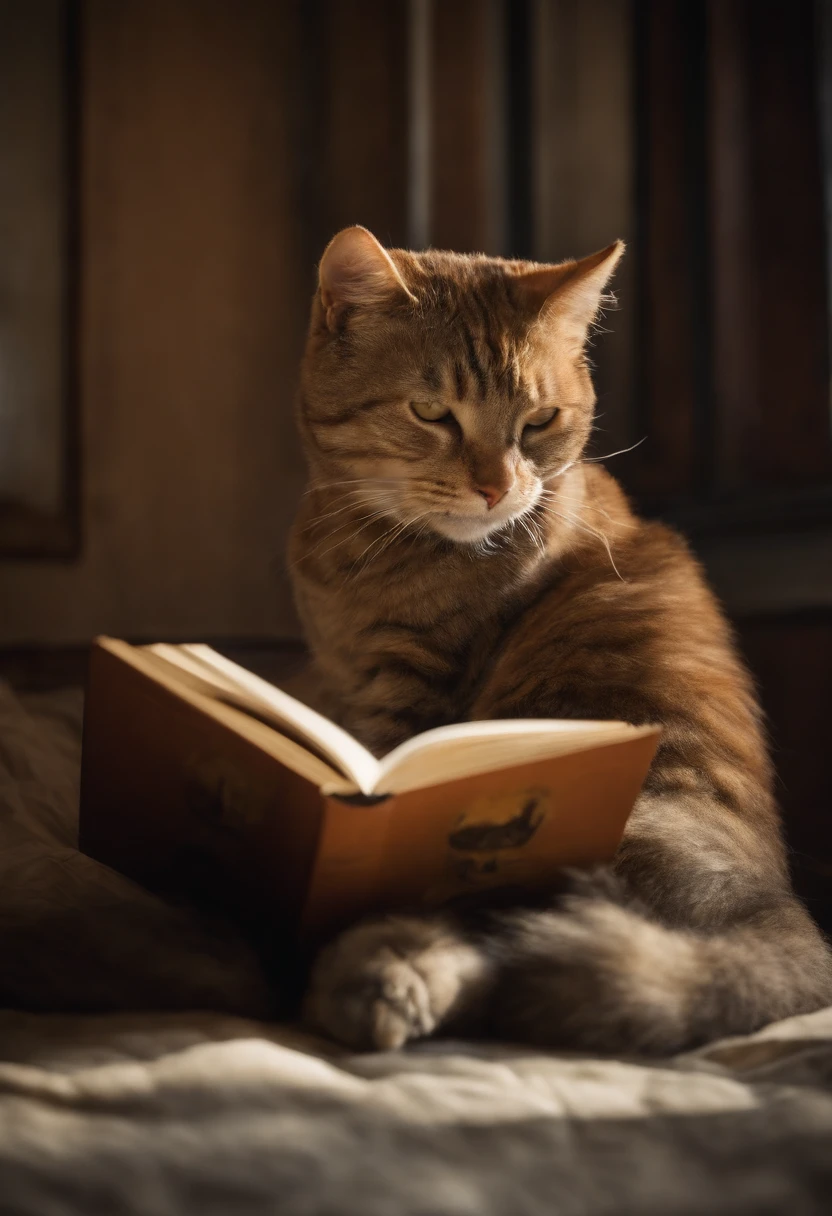 A cat reading a book van gogh style