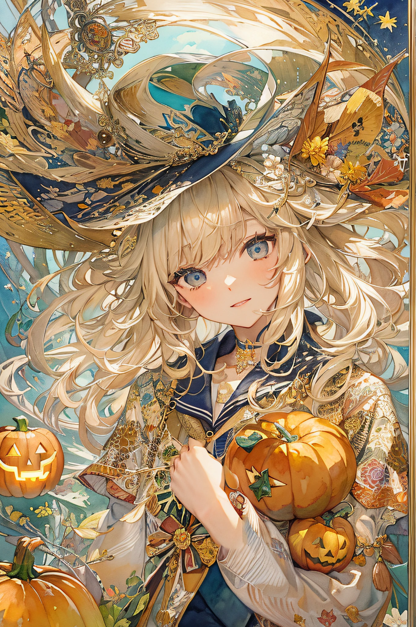Light focus , (Bright gradient watercolor :1.5, Lens Flare:1.5 , Glitter :1.5), (Plump lips、(Jack-o'-lantern:1.5),fruit:1.2,a cake:1.2、girl with:1.5, fluffy girl:1.5)、full body Esbian、Glow , Dreamy , Bright background、Grid illusion, Colorful, girl、(((Bright sea background:1.5,Psychic in the background:1.5))),((extremely detailed eye:1.5)),{{{Ultra 8K resolution}}},((masutepiece, of the highest quality, Beautiful and aesthetic: 1.2)),{{hyper detailed masterpiece: 1.7}}, {{Cinematic lighting}},(The hair Transparency:1.5),(Light shades:1.5,light toned,Bright big aurora background:1.5、ming:1.5,Cold reflection:1.5,The edges of the object are reflected by a rainbow:1.5) 、(Golden ratio: 1.2), (Full body: 1.2), (Super Detail: 1.3), (girl with: 1.3), (Fractal Art: 1.3), {{{Glitter Pupil:1.25}}}) , ((rainbow-colored hair:1.2、colourful hair、Half yellow and half golden hair:1.5,Shiny hair: 1.2)), (Heterochromia), (full body Esbian), (Hyper-detailing), ((delicate detail)), (intricate-detail), ((Cinematic Light, Highest quality backlight)), High contrast, {{{The best lighting, Very delicate and beautiful}}}, (( Cinematic Light)), (ray trace reflection, Glow), (((glowing aura)), {{{Glowing hair:1.25}}}, ((Super Detail)), (8K)), ((a closeup)), ((Brown skin)), ((Seductive smile)) ,((high angle full body shot)), (Full body:1.2)、(firmament:1.5)