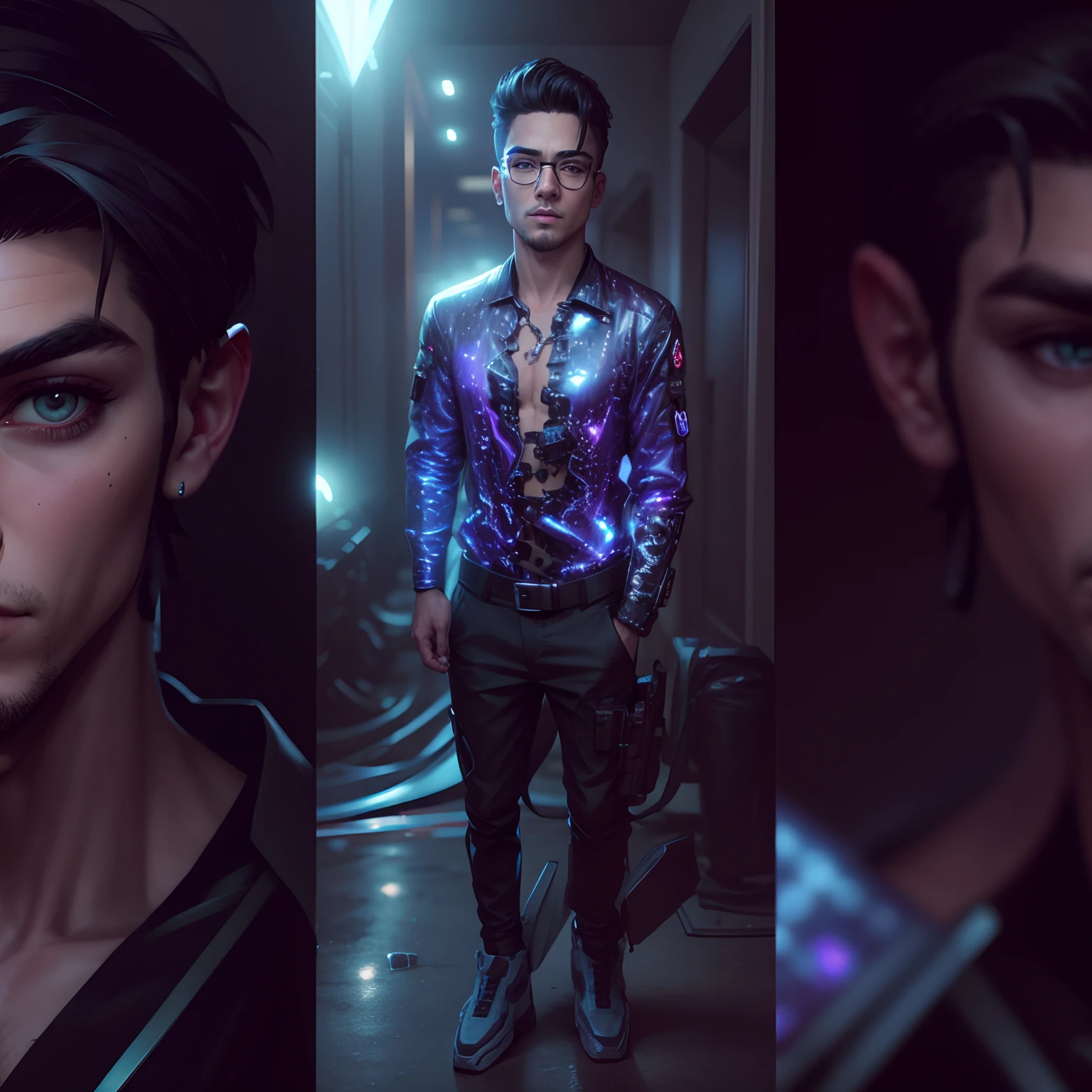 Change background cyberpunk handsome boy, realistic face, 8k ultra realistic
