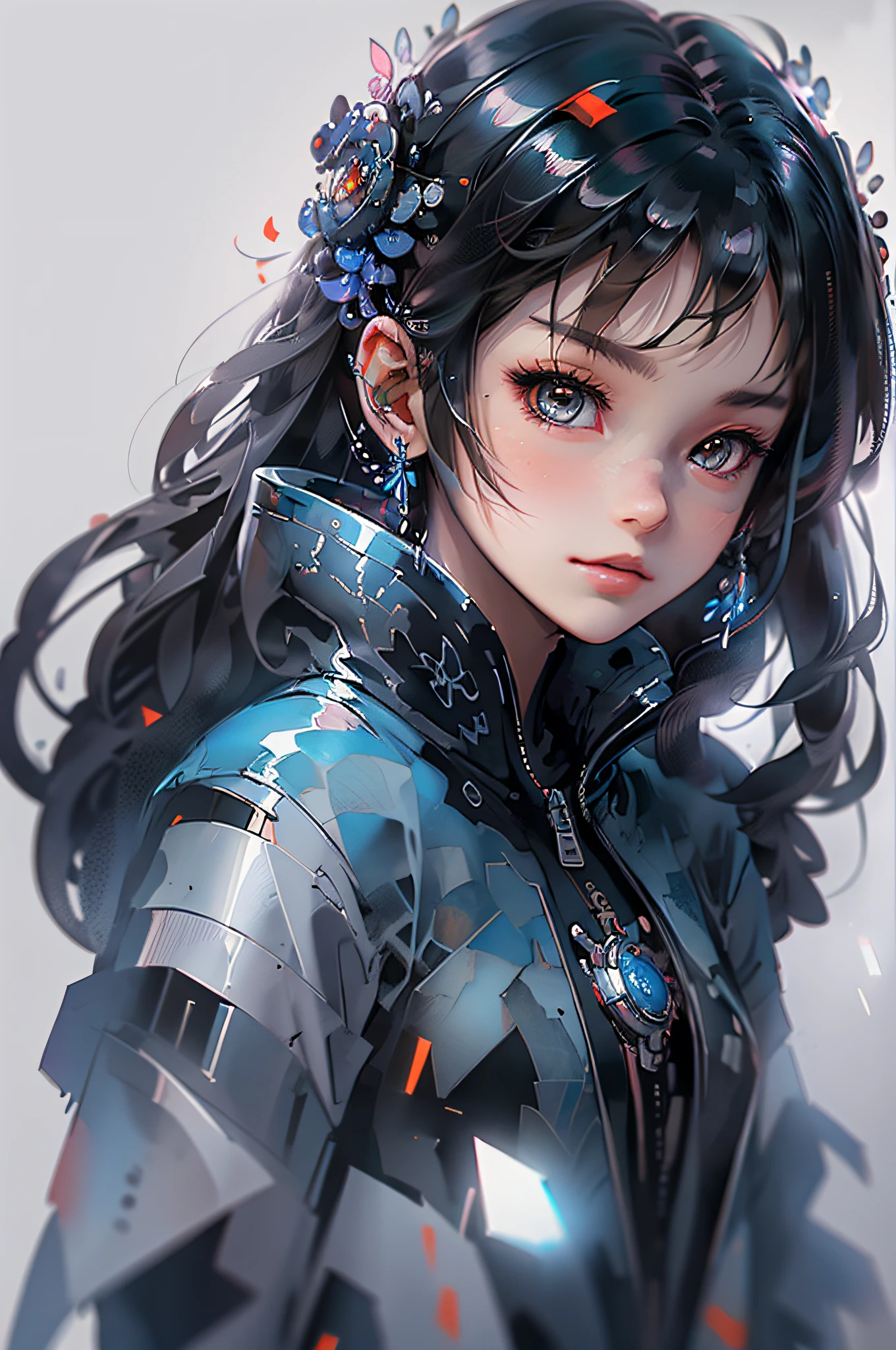 A black girl with shiny hair and a blue jacket looks into the camera, inspirado em Yuumei, arte de anime digital, pintura digital colorida, rossdraw desenho animado vibrante, estilo anime 4K, negra alice x. Zhang, por Yuumei, Digital anime illustration, retrato bonito do anime, pintura digital vibrante, arte de anime digital detalhada, arte digital anime