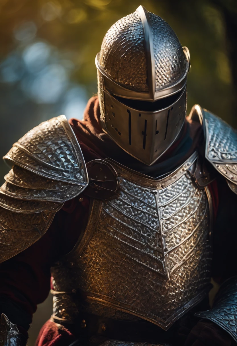 templar knight, magic shield, chain mail armor, fantasy world, magic effects around