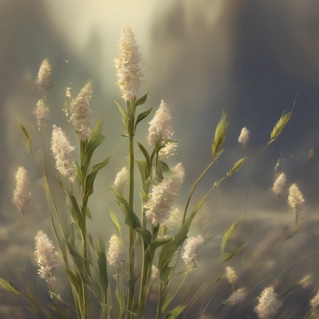 A light February breeze whispers through stems holding cardamom buds, announcing the arrival of spring, masterpiece, best quality