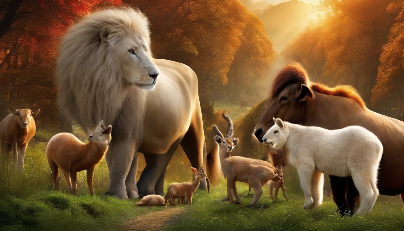 A scene of humans caring for the Earth and animals, symbolizing their God-given responsibility.