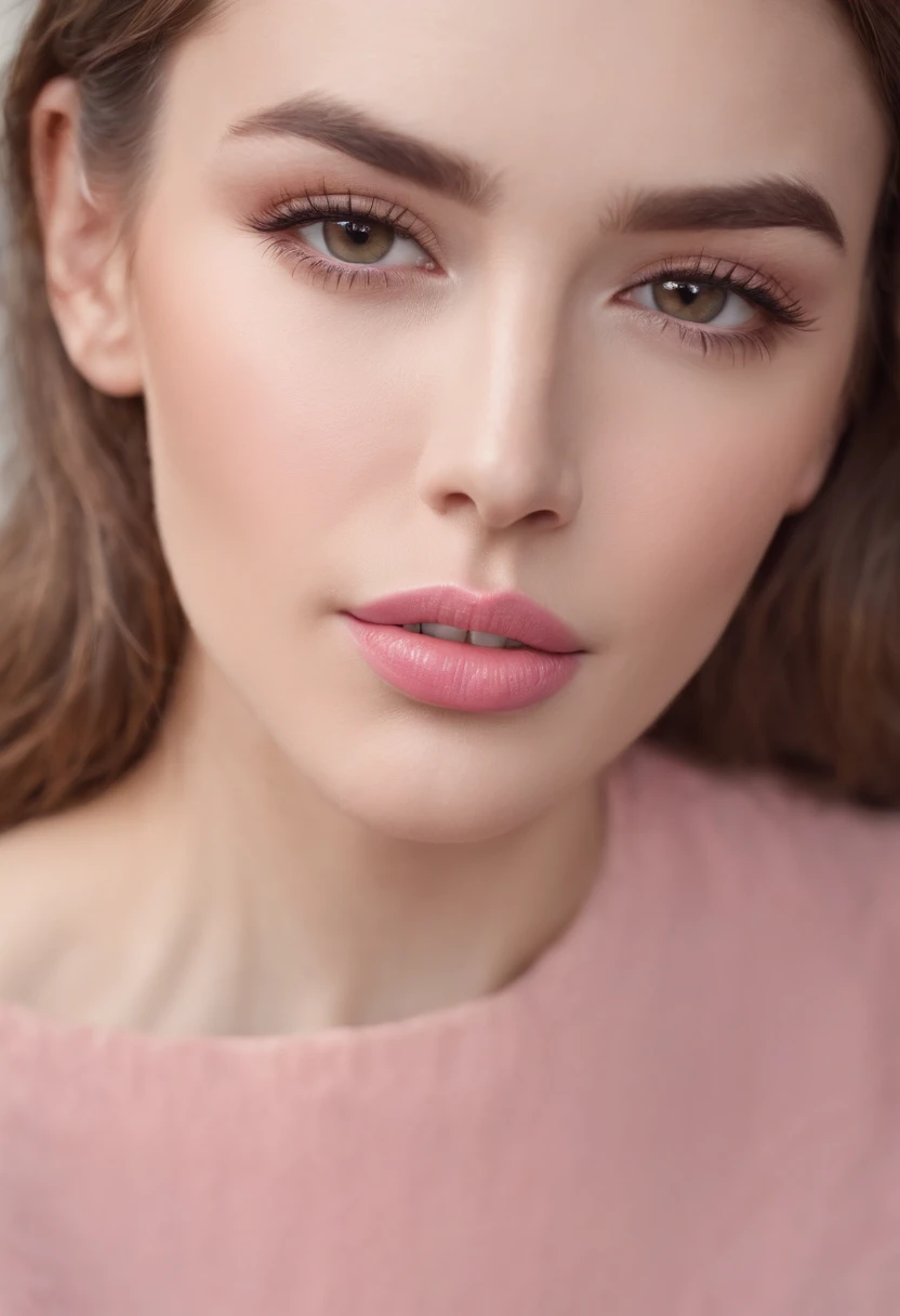 Pink beautuful lips, light brown hair, thick eyebrow