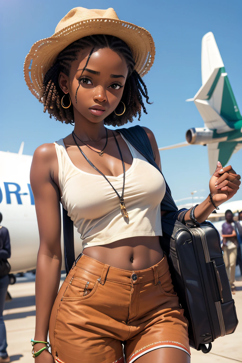 une jeune fille africaine avec de belle rondeur sorti d'un aeroport